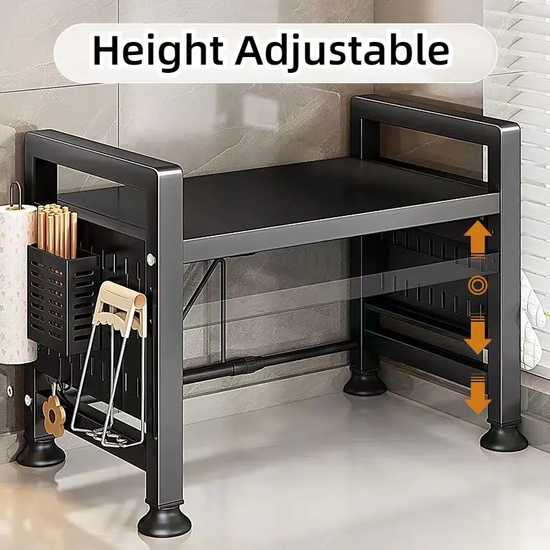 1PC Expandable Microwave Rack Carbon Steel Adjustable Kitchen Shelf for Home Commercial Use Storage Organization Kitchen Accessories