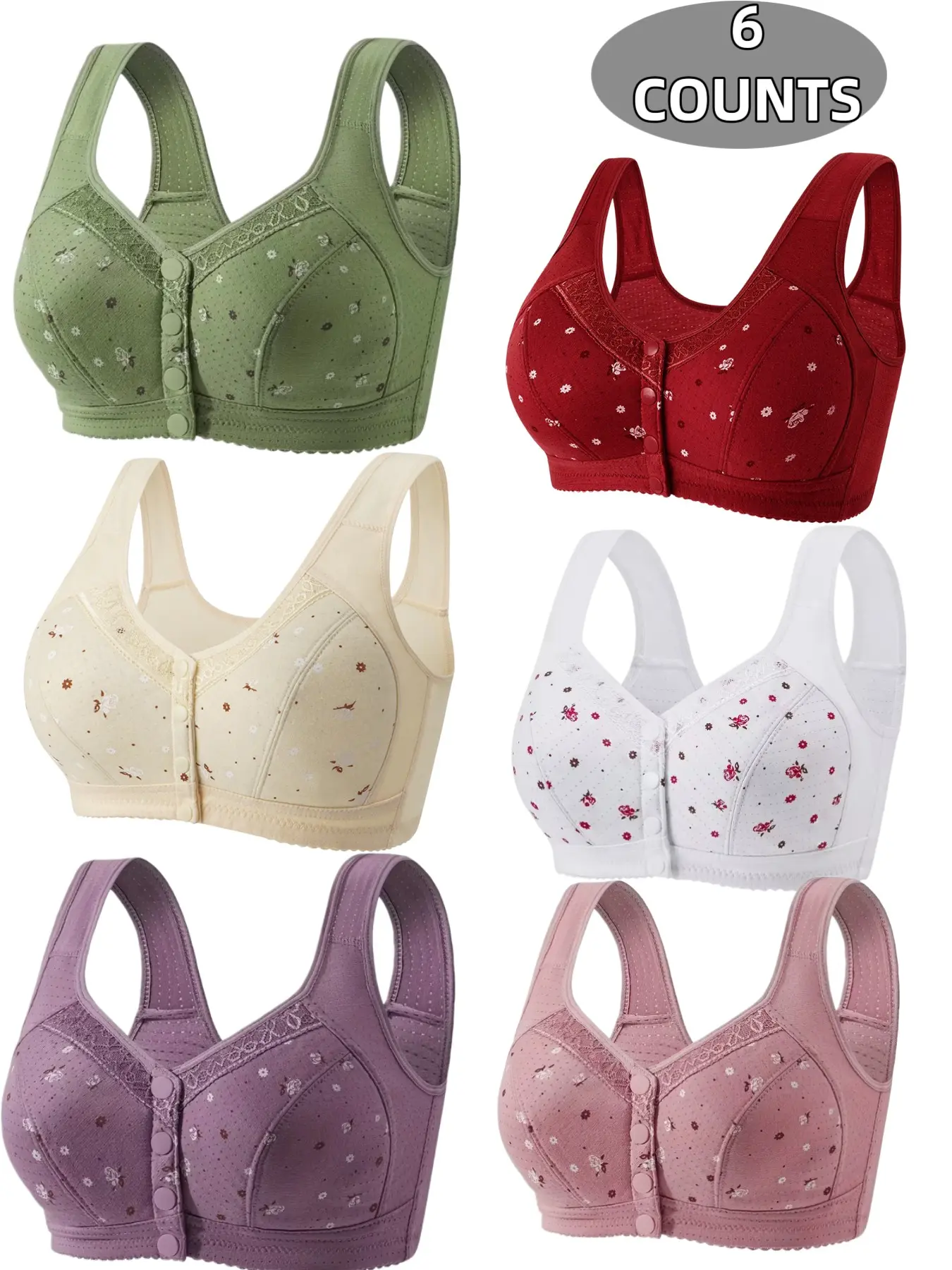 Women's Floral Print Push Up Comfy Cozy Bra, Soft Comfortable Breathable Bra, Women's Lingerie for All Seasons