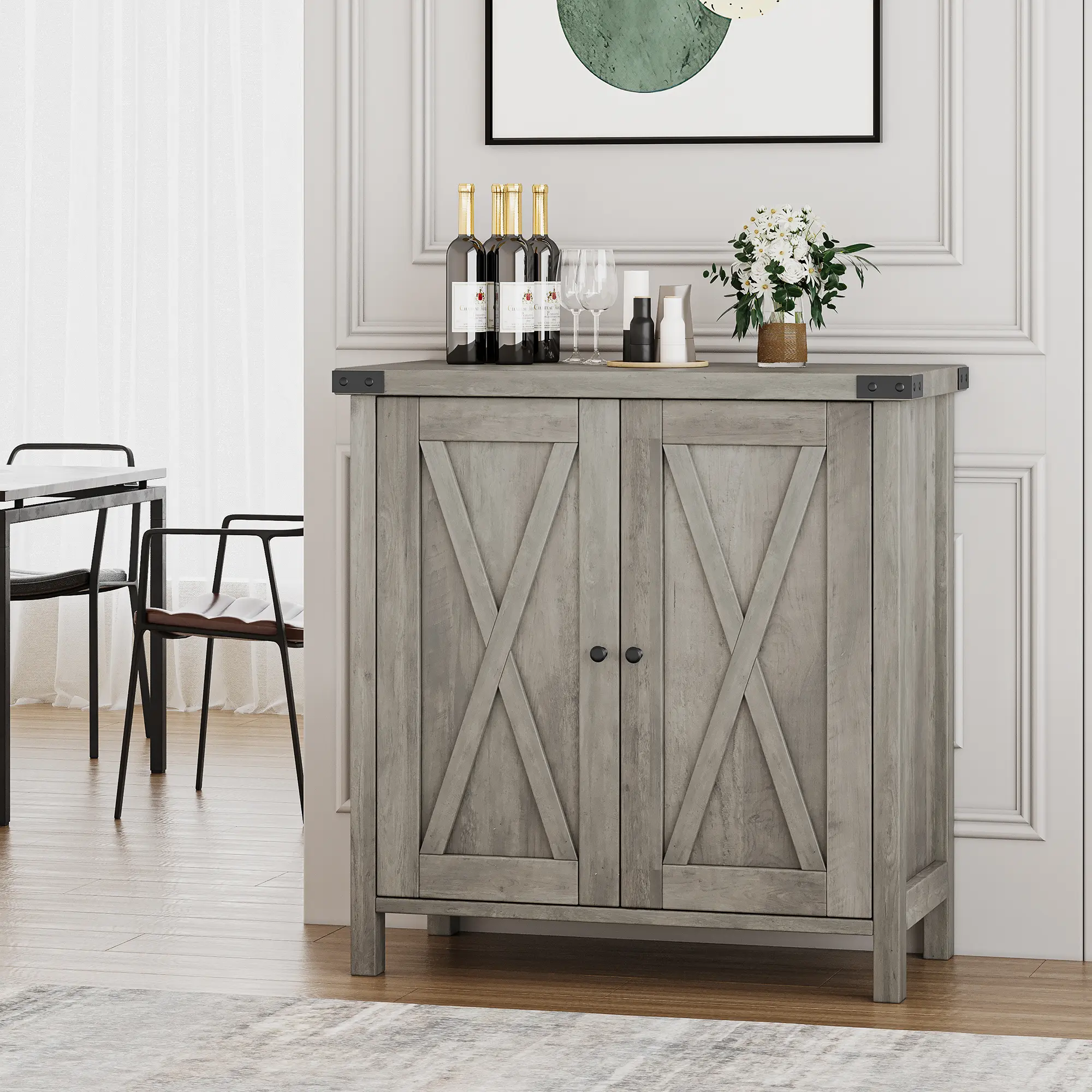 Garvee Farmhouse Sideboard Buffet Cabinet, Small Storage Cabinet with 2 Doors and Adjustable Shelves, Accent Entryway Console Cupboard for Living Room, Dining Room