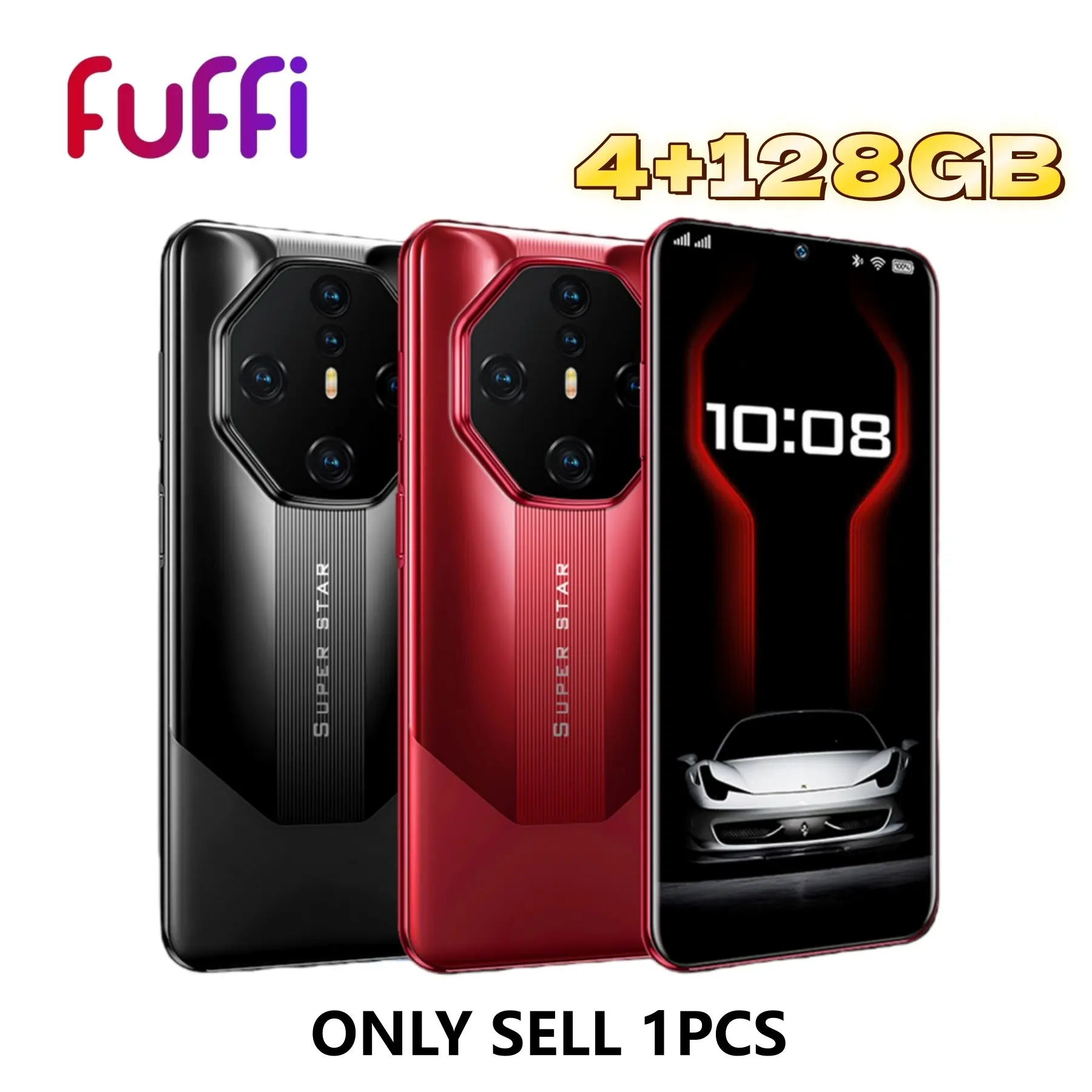 FUFFI Smartphone with 6.53-inch HD display, 4GB RAM, 128GB ROM, octa-core processor, global 4G network, dual SIM standby, 4000mAh battery, 16MP+16MP camera, Android operating system