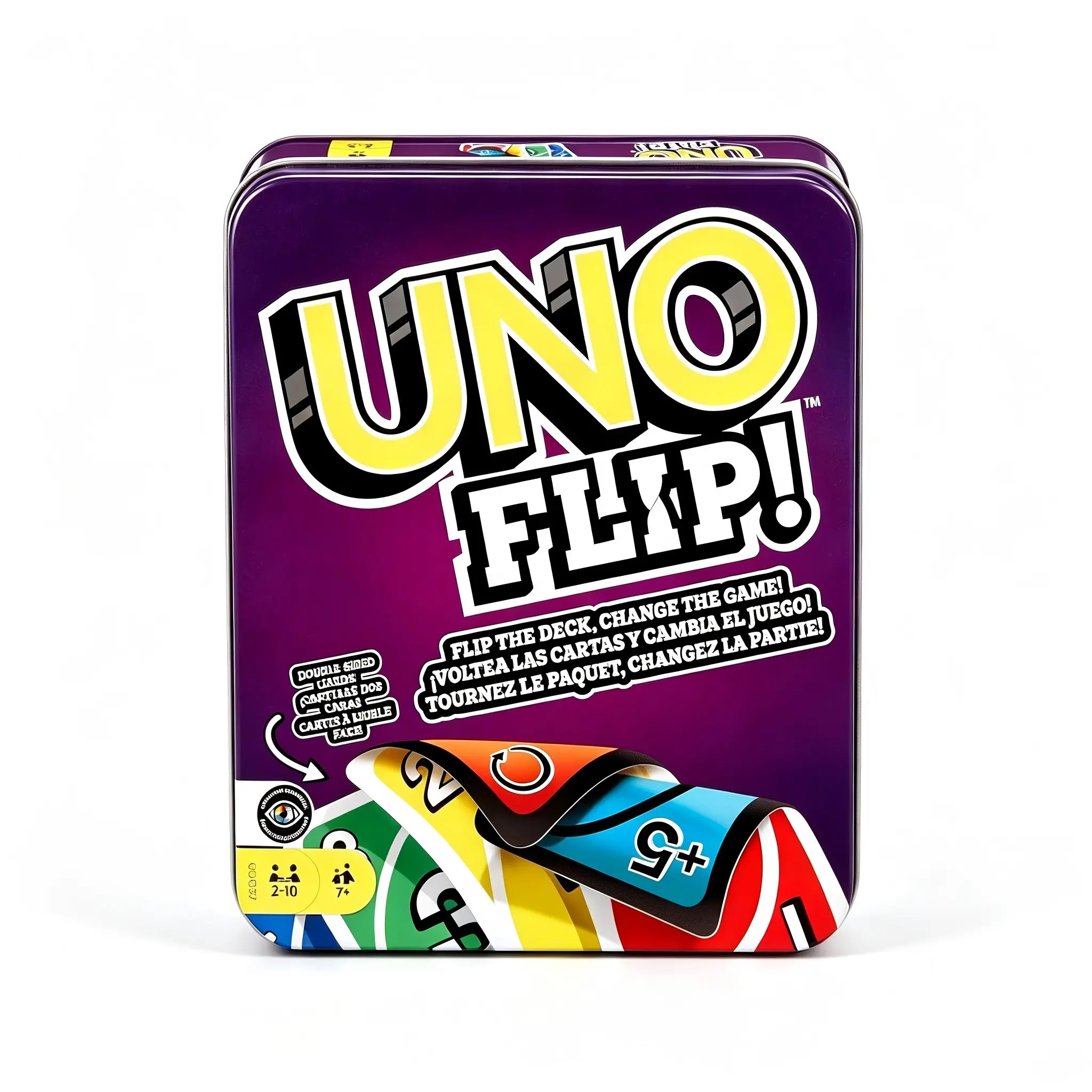 Uno Flip! Card Game in Storage & Travel Tin, Color Blind Accessible Deck, Fun for Kids, Adults, Family Nights & Parties