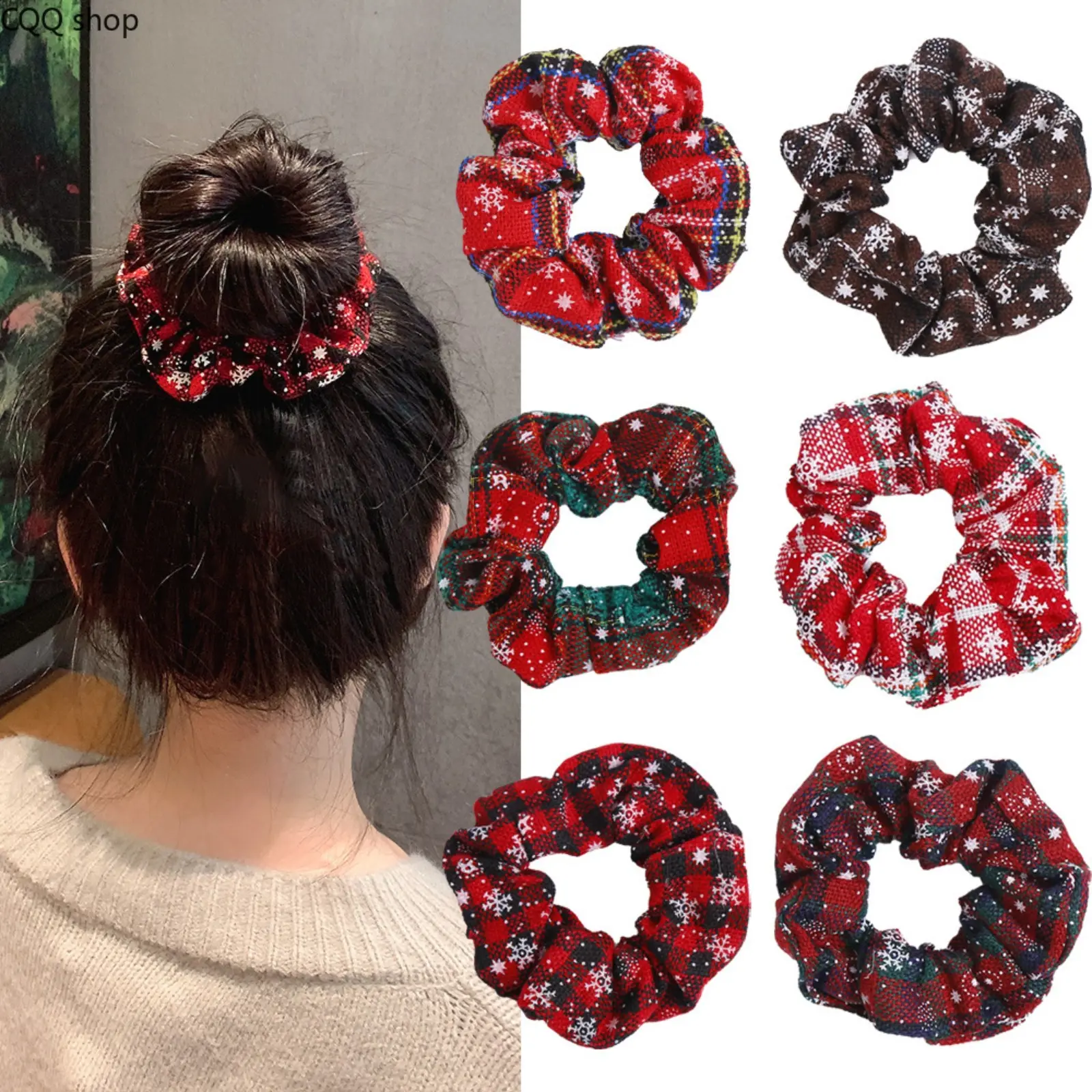Women Christmas Knitted Snowflake Scrunchie, Elastic Ponytail Hair Tie, Festive Holiday Hair Accessory for Xmas Party Daily Outfits