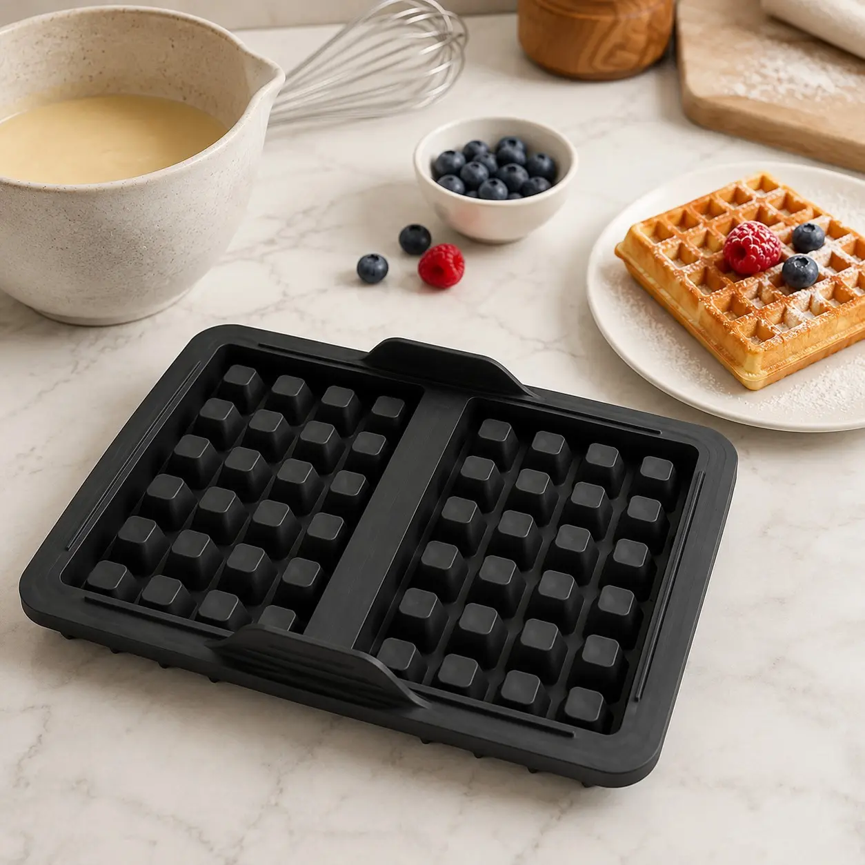 1 Pack Non-Stick Silicone Waffle Mold for Air Fryer, Reusable Heat Resistant Baking Pan Compatible with Ninja AF300EU AF400EU AF500DE & All 4-7 Quart Air Fryers, Dishwasher Safe Kitchen Accessory for Belgian Waffles, Pancakes, Muffins and Omelets