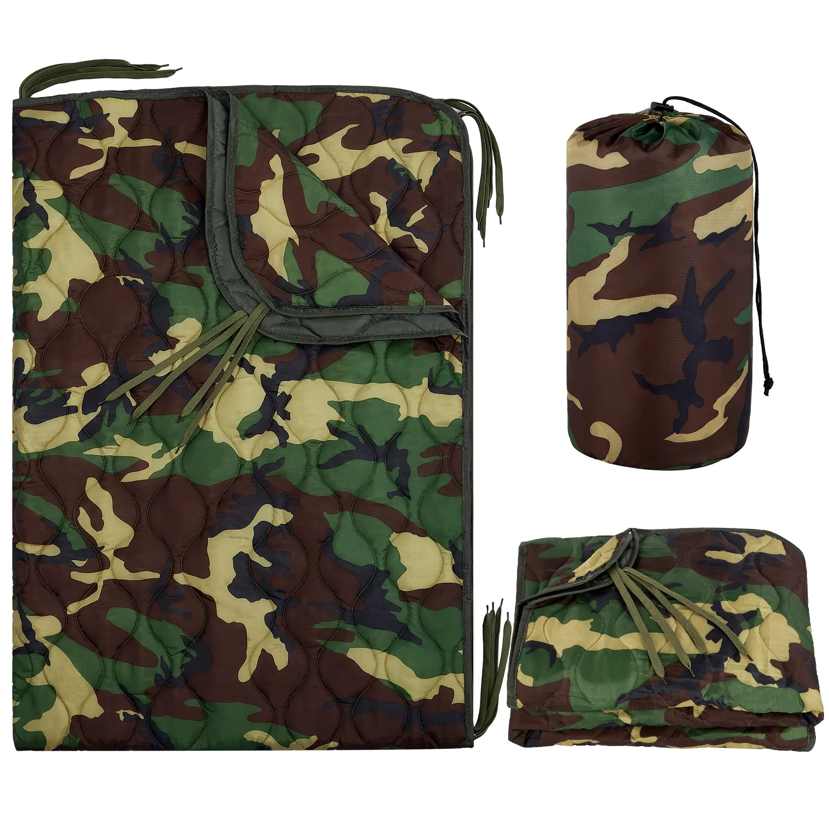 Lightweight Quilted Camping Blanket - Outdoor Survival Poncho Liner, 210T Ripstop Polyester, 180g Silk Cotton, 200x140cm, Compact & Portable for Hiking, Picnic, Urgent