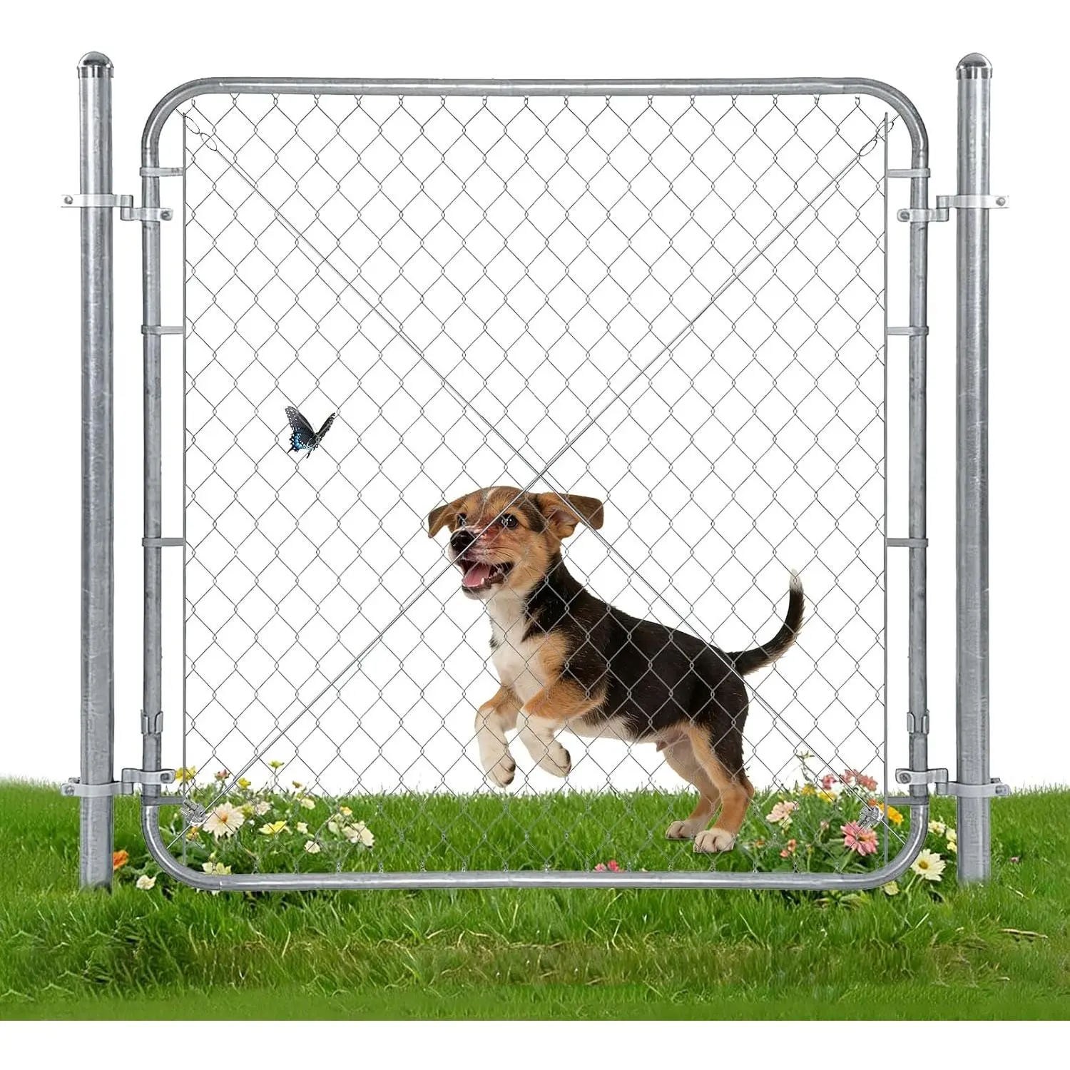Galvanized Metal Chain Link Fence Gate Kit - 48"H, 67" Posts, 24"-72" Width Adjustable - for Backyard, Dog Fence, Yard & Garden Home Improvement Supplies