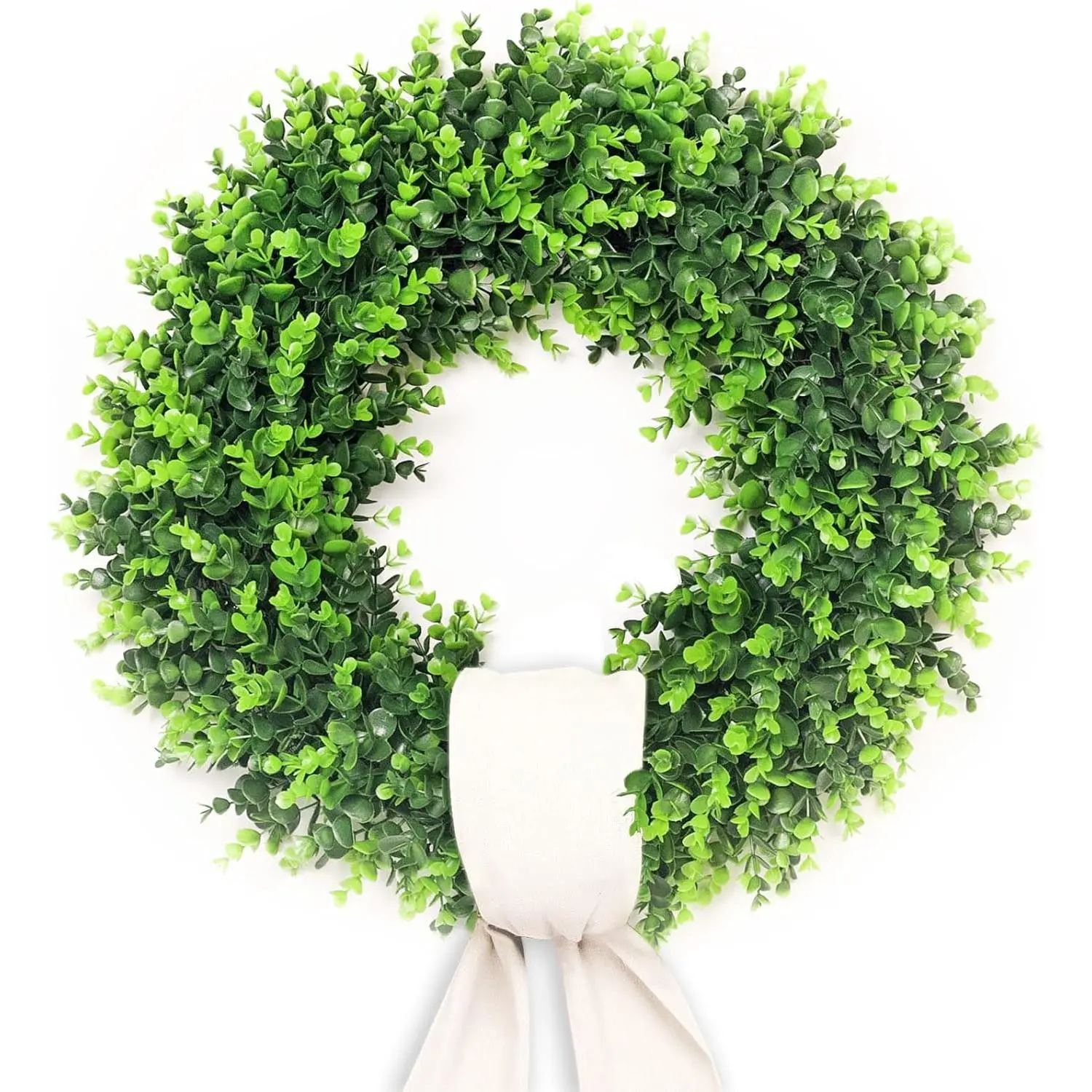 24-26'' Large Boxwood Wreath for Front Door, Porch, Window - Foldable Greenery Boxwood Wreaths for Farmhouse Wedding Indoor Outdoor Decor - Spring, Summer, Fall, All Seasons (with Sash)