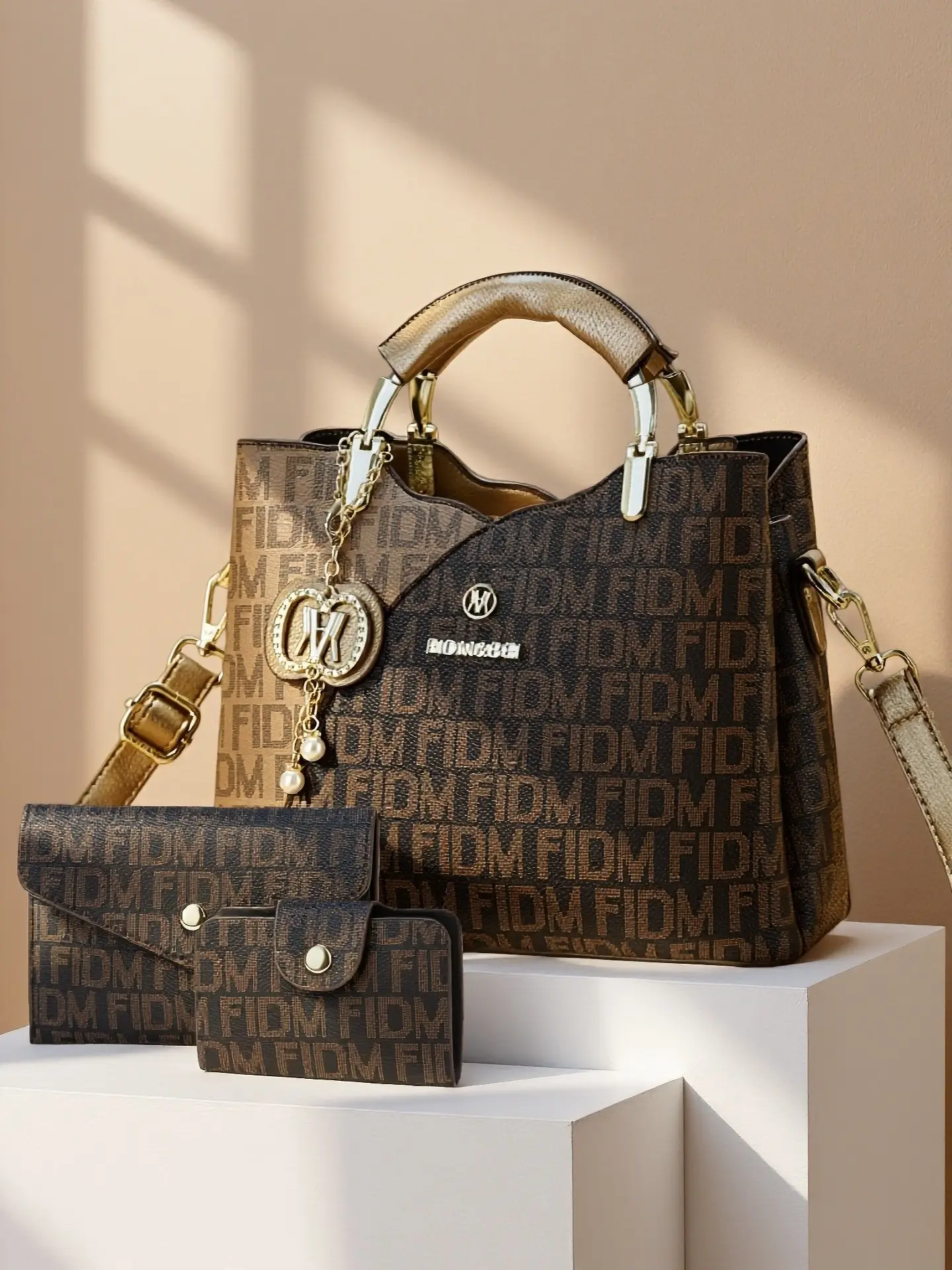 Women's 3-Piece Bag Set, Fashion Print Satchel, Crossbody Bag & Wallet, Casual PU Material, All-Season Versatile Accessory