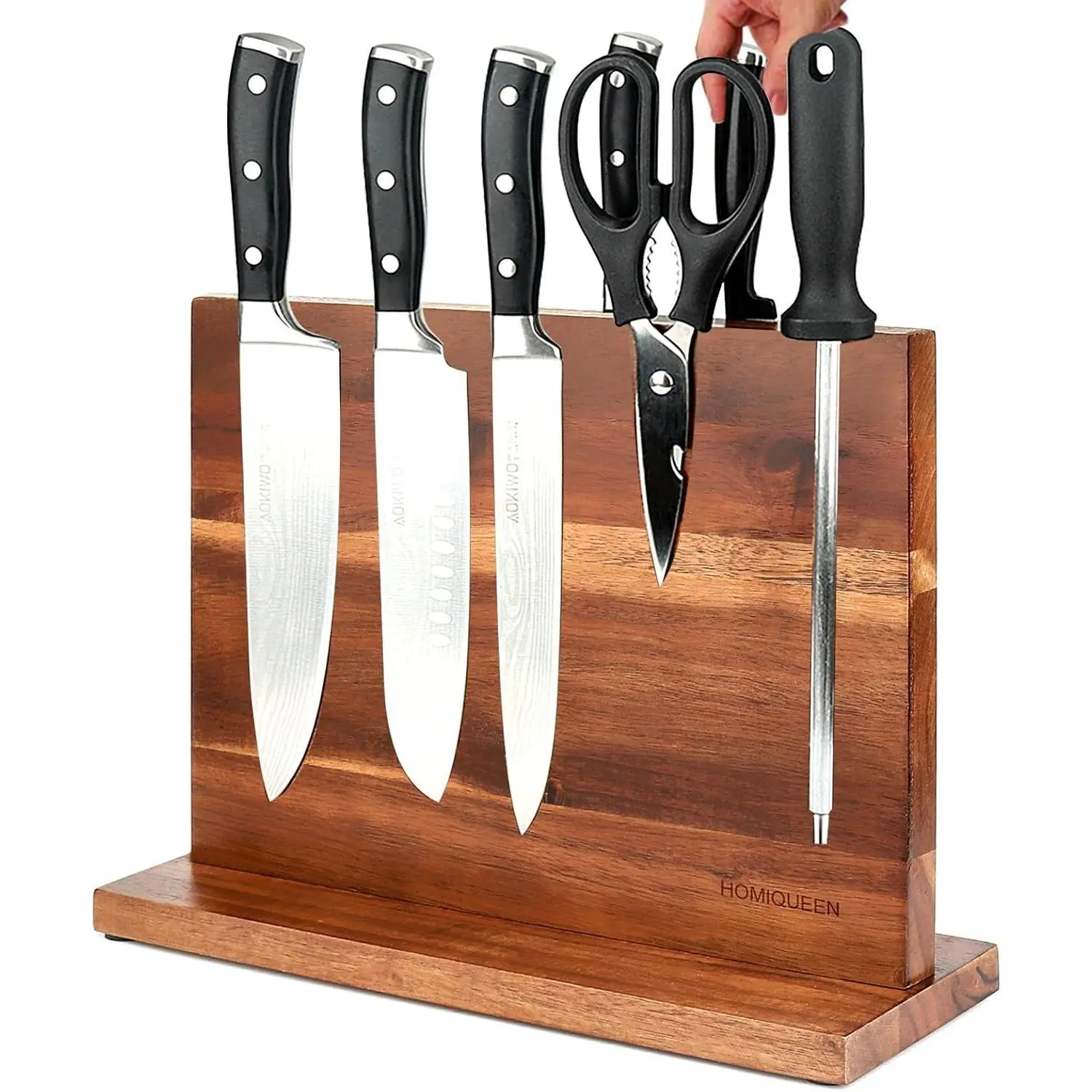Magnetic Knife Block Double Sided Magnetic Knife Holder Rack with Strong Enhanced Magnets Acacia Wood Magnetic Knife Storage Stand