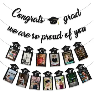 Graduation Decorations Class of 2026 Party Supplies - Congrats Grad, We are So Proud of You Banner and K-12th Grade Graduation Photo Banner (Pre-Strung)