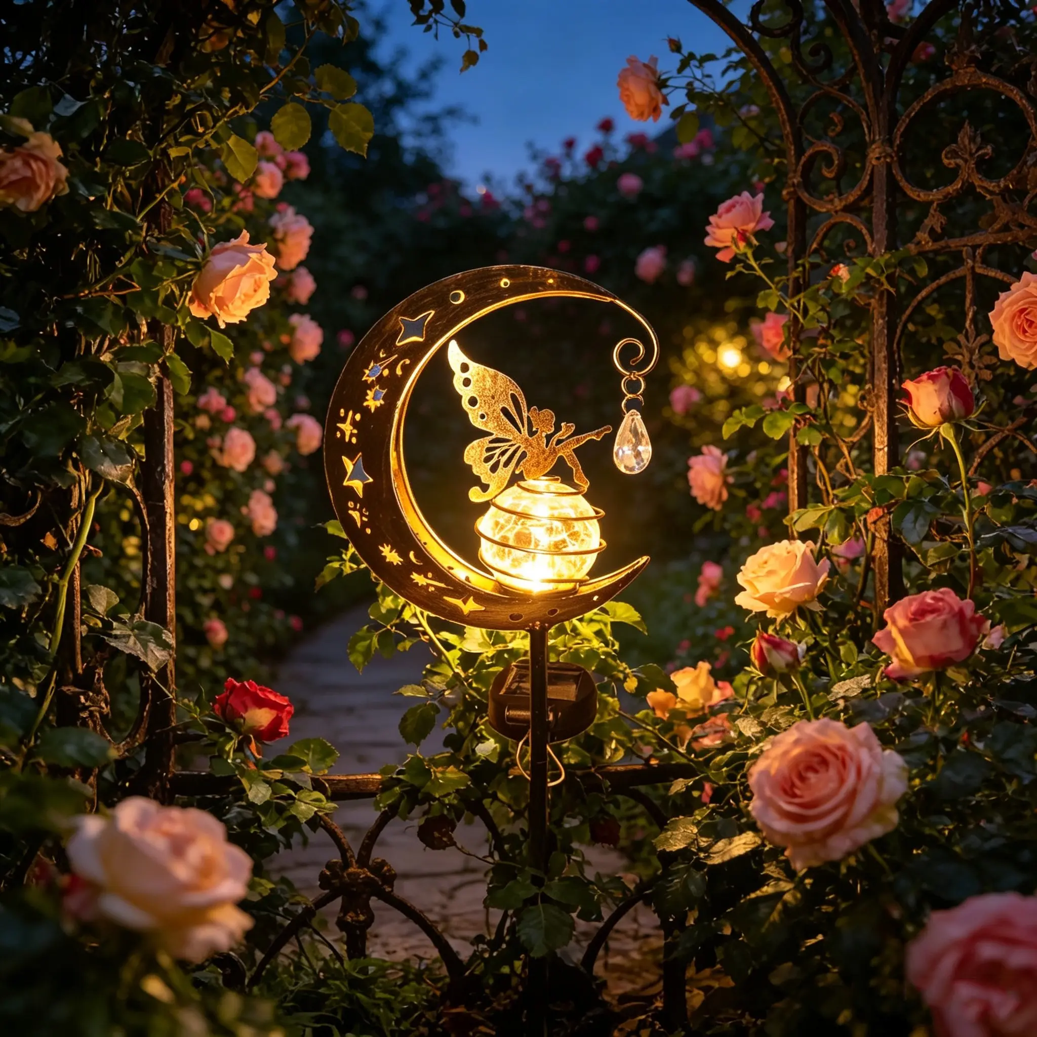 Creative Moon & Fairy Garden Light, Solar Powered Outdoor Light, Solar Garden Lights, Outdoor Decoration Light, Waterproof Decorative Light for Yard, Lawn Backyard, Unique Garden Gift, Solar Outdoor Lamp, Outdoor Solar Lighting