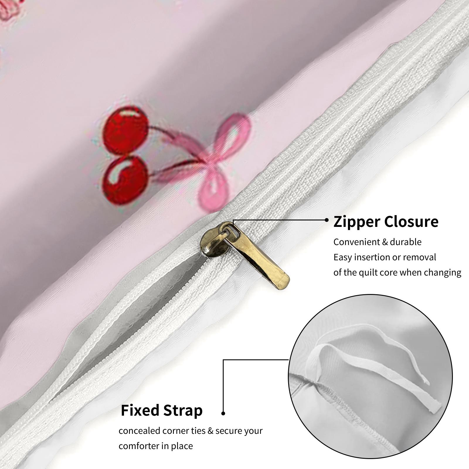 Cherry Bow Pattern Soft Durable Bedding Set, Includes 1 Fitted Sheet & Pillowcases, Perfect Gift for Teens Adults, Modern Bedroom Decor