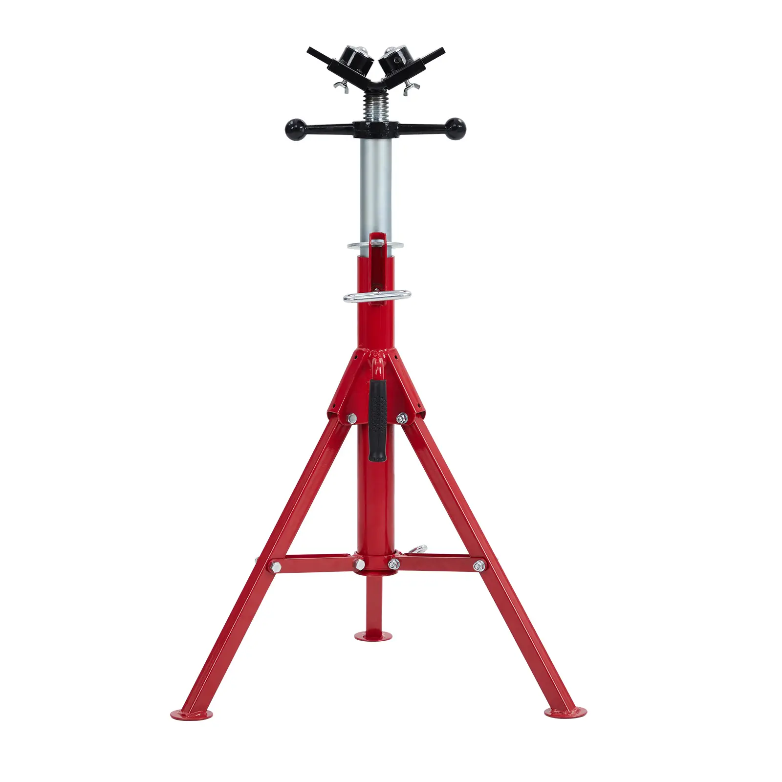 Heavy Duty V-Head Pipe Jack Stand – Folding Steel Construction – Adjustable Height 28-52 Inches – 2500 lbs Capacity – Supports 1/8" to 12" Pipes – Ideal for Welding and Pipe Threading