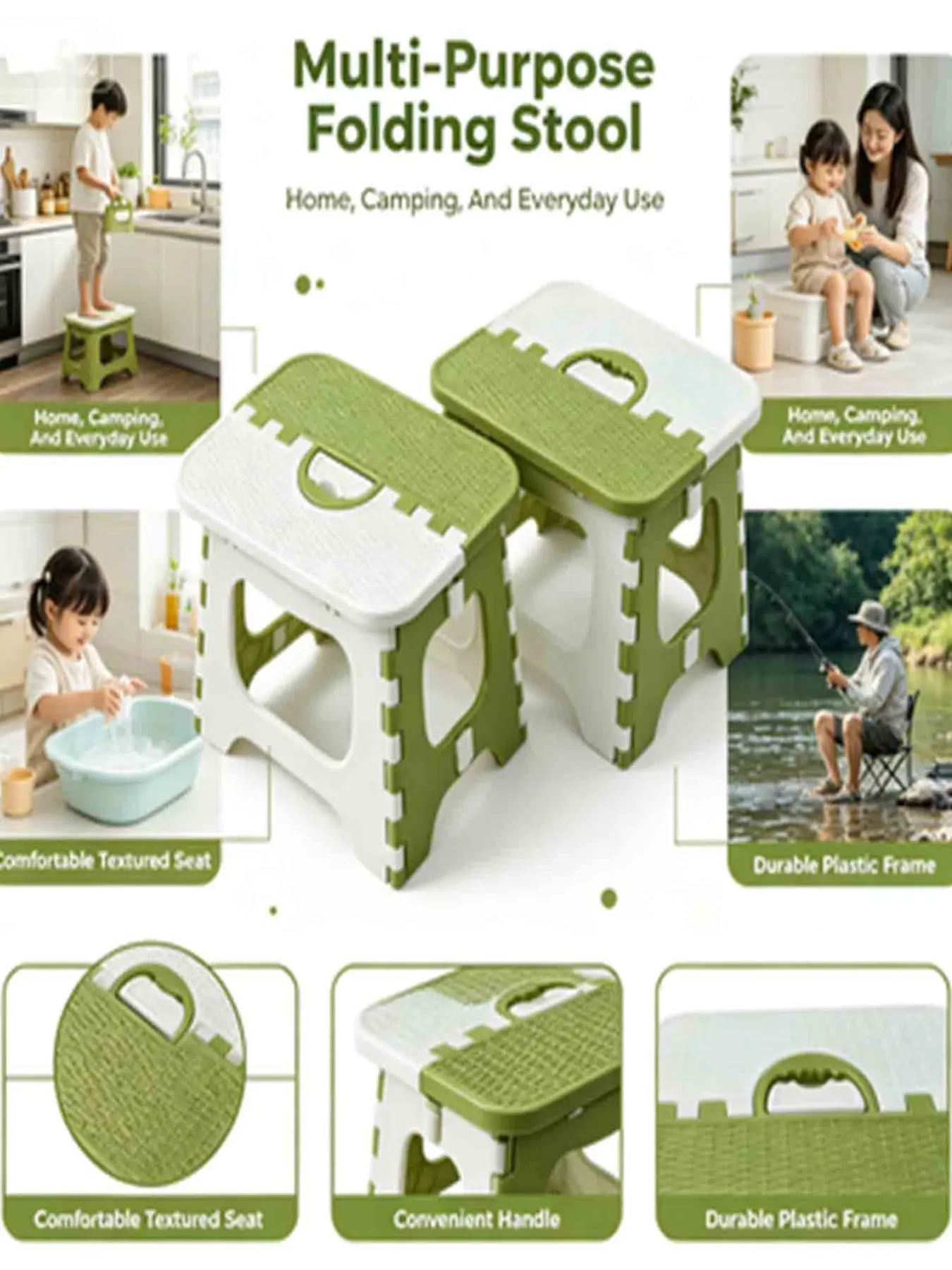 2pcs Portable Folding Plastic Stool, Rattan Pattern, Handheld Handle, Anti-Slip, Space-Saving, Lightweight, Ideal for Home, Bathroom, Kitchen, Camping