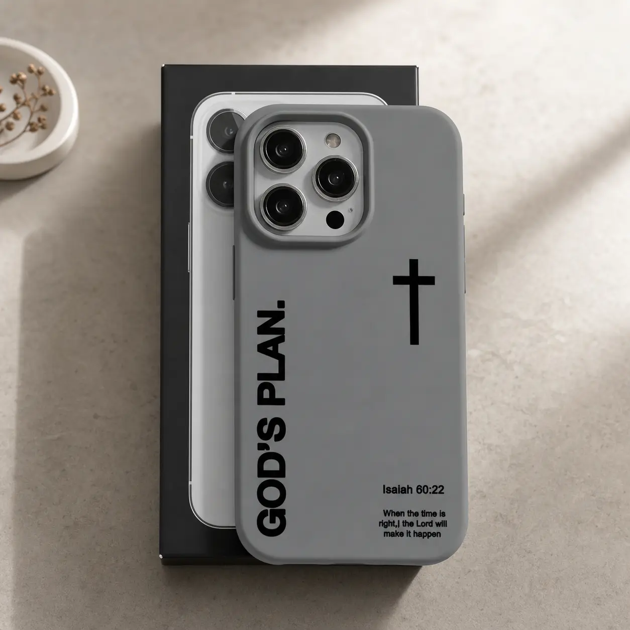 1PC "God's Plan" Isaiah 60:22 Bible Verse Cross Smartphone Casing, Large-Hole Liquid Silicone Skin-Friendly Protective Cover for iPhone 11-17 Pro Max Plus Air Pro, Christian Gift Cellphone Accessories for Devices,Vintage,Skull,Case,Spooky,Late,Night