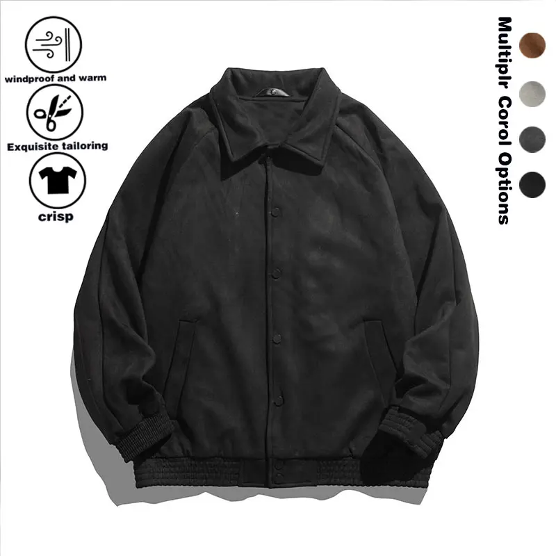 American retro lapel baseball jacket, men's solid color loose casual workwear jacket, high street versatile top