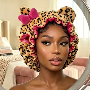 Luxury Kitty Teddy Bonnet , Comfortable Stylish,Daily Hair Care and Protection with SatinLining & Cute Ears,No Frizz All ComfortStylish Curl Protection for Daily Hair Care Durable Halloween party hair bonnet