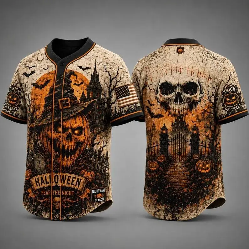 Matching Family Halloween Baseball Jersey, Personalized Skull Pumpkin Shirt, Scary Haunted House Trick or Treat, Custom Name Spooky Apparel#TikTokMadeMeBuyIt#FamilyHalloweenOutfit#CustomPrintJersey#HalloweenPartyEssential, Unisex Names