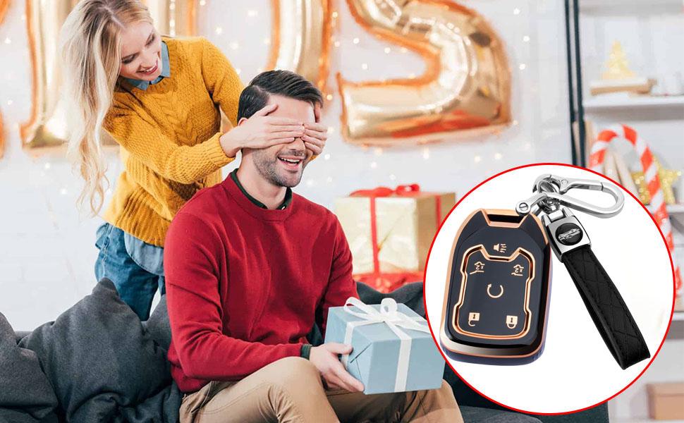 for GMC Key Fob Cover with Keychain, Soft TPU Full Protection Key Shell Key Case Compatible with Chevy Silverado Suburban Tahoe GMC Acadia Sierra Terrain Yukon,6-Button(Blue)