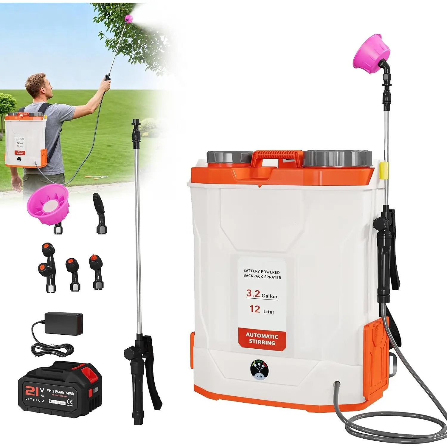 Effortless Lawn Care - 3.2/5.3 Gallon Battery Powered Backpack Sprayer - 21V 4Ah Electric Weed Sprayer with Built-in Mixing System, Telescopic Wand & 5 Nozzles for Lawn and Garden