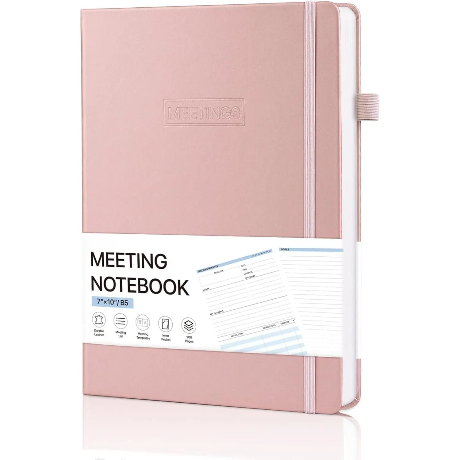 Meeting Notebook for Work, Work Planner Notebook With Action Items, B5 Size Project Planner, Easily Take Meeting Notes & Keep Agendas  Track, Calender, Index Page, Inner Pocket, 7×10 Inch,