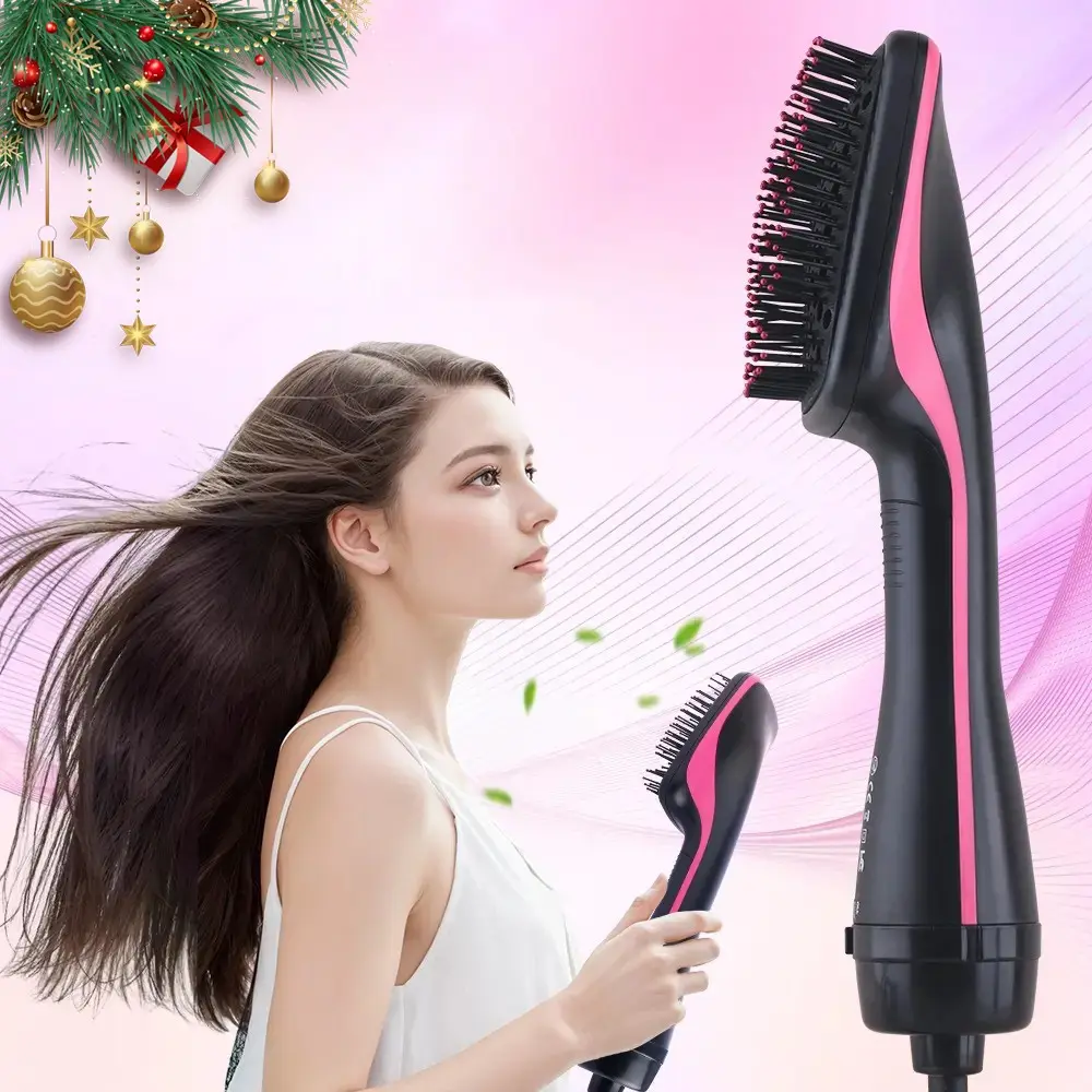 Comfortable Comb Design Multifunctional Hair Dryer, Two-In-One Heated Straightening Brush and Straightener, Negative Ion Hairbrush, Fast Drying Tool, Thermal Straightening Brush