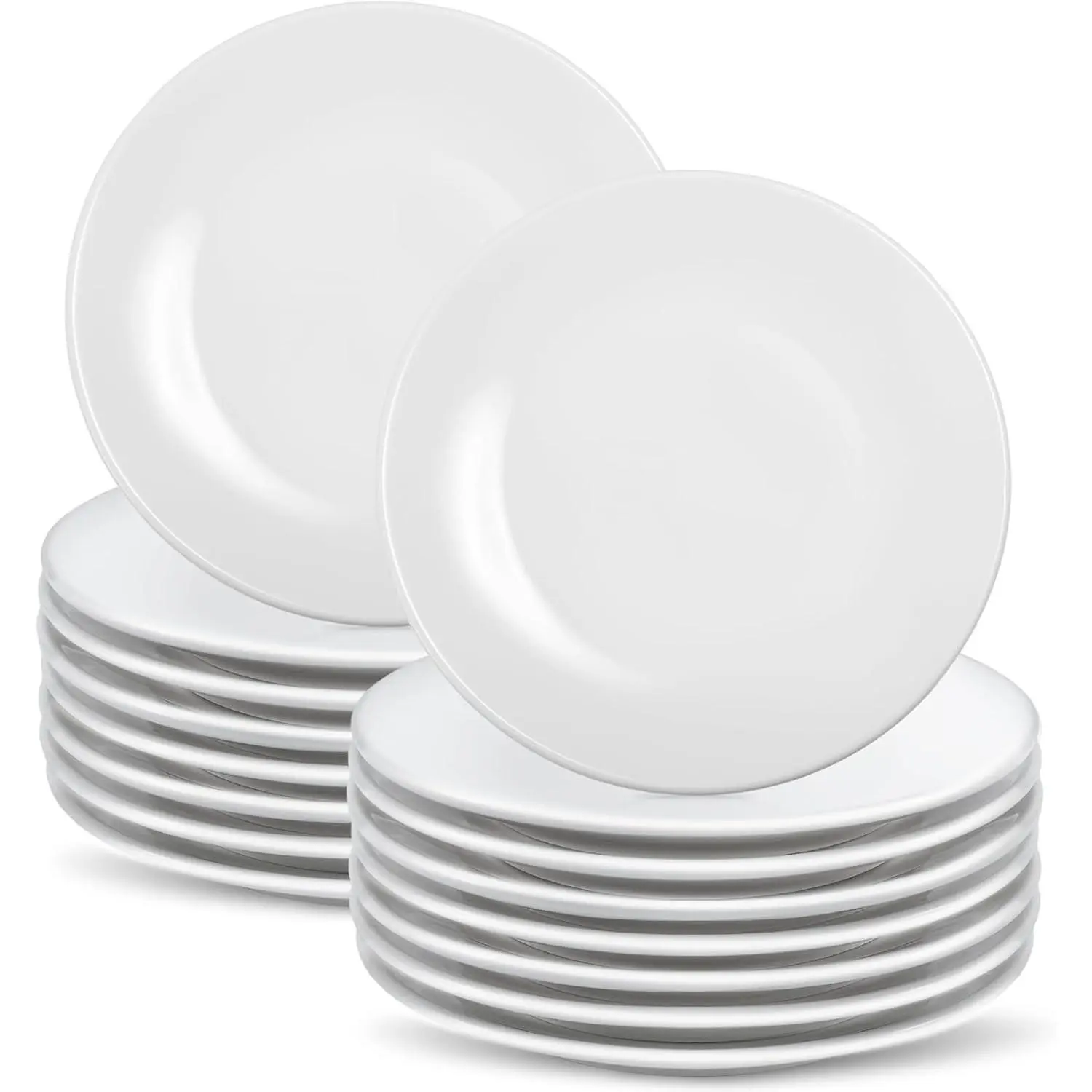 16-Piece 6-Inch Round White Stylish Porcelain Small Plates for Serving Cake Snacks, Stacked, Microwave-Safe & Dishwasher-Safe Ceramic Appetizer Plates