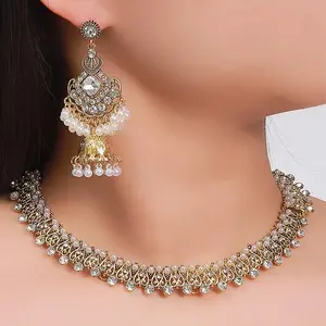 Ethnic Vintage Jewelry Set Rhinestone ewelry Sets Choker Necklace Dangle Earrings Set For Women Festival Gifts Jewelry