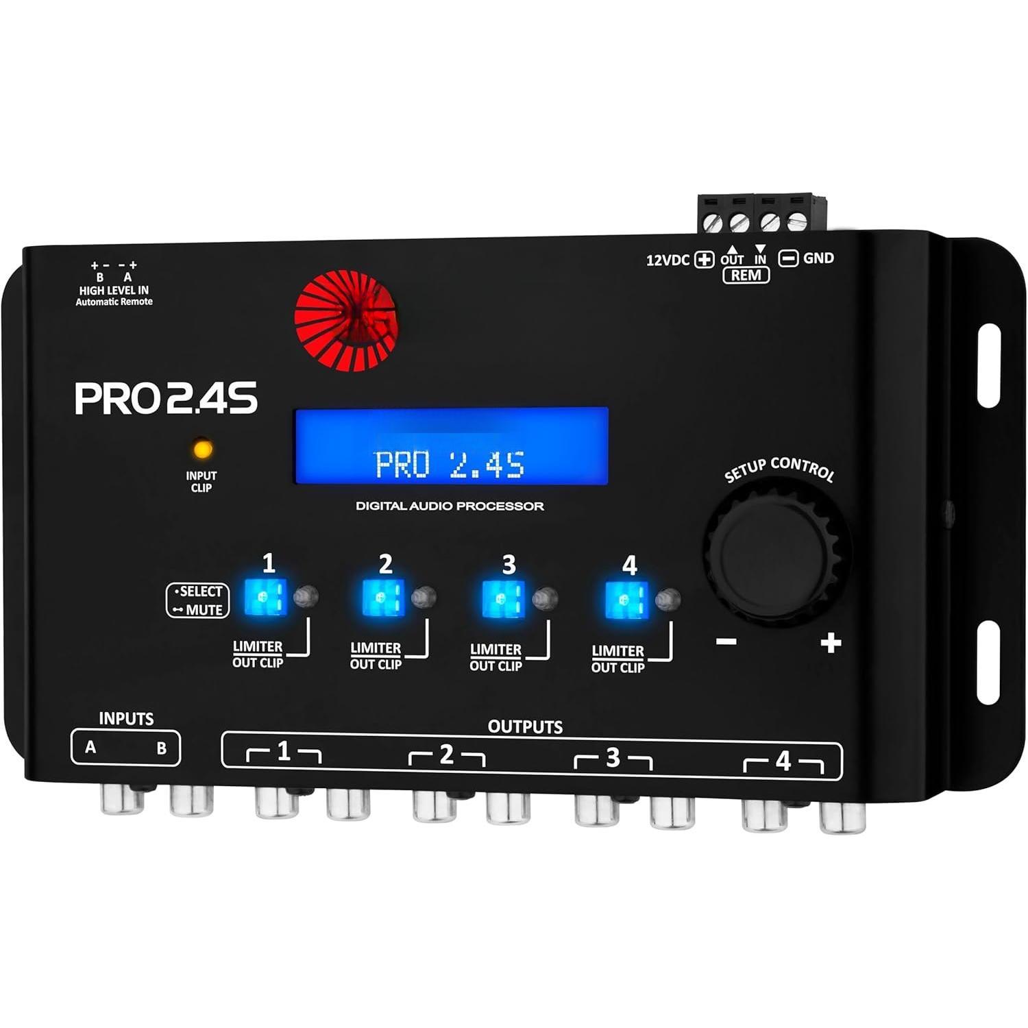 Pro 2.4S DSP Crossover full Digital Signal Processor and Equalizer with sequencer 15-band Graphic Equalization 12 preset EQ 2- in and 4- Out