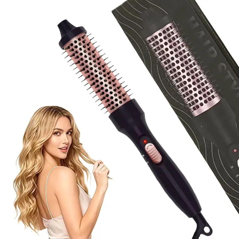 1 pc Professional 3-in-1 Ionic Hair Straightener and Curler, Anti-Scald Heat Brush 110-240V, US Plug, for Dry Hair, Multi-Functional Roller Brush for Curls and Waves and Straightening Christmas Gift