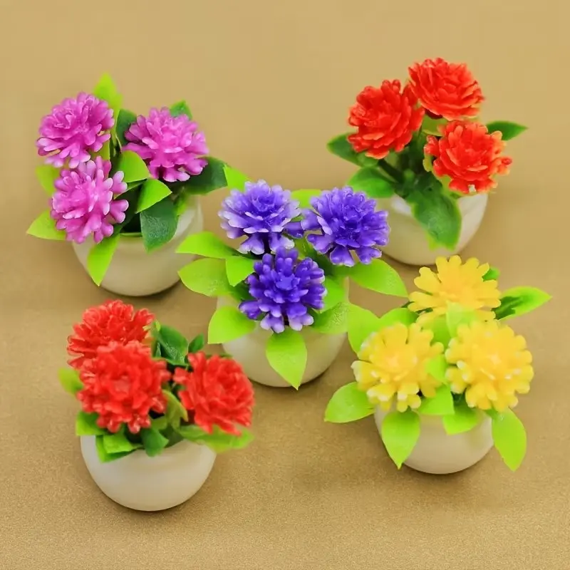 Five-piece mini potted flowers, suitable for dollhouses, realistic plants/decorations, miniature resin plants, suitable for miniature models, ecological bottles and garden scenes - the perfect choice for Halloween and Christmas gifts