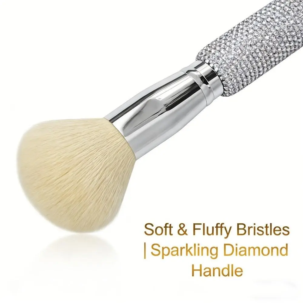 Luxury Rhinestone Makeup Brush Set, Loose Powder Brush, Angled Brush, Blush Brush, High-Quality Cosmetic Tools for Professional Use
