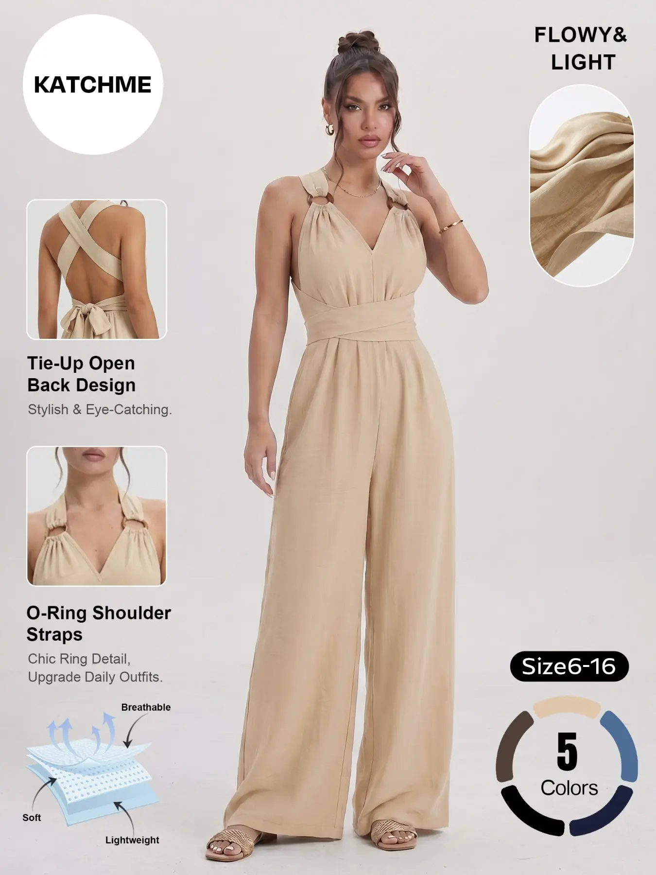 Fashion Sexy V-Neck Backless Cross Belt Wide Leg Jumpsuit, Stylish and Trendy Design, Perfect for Parties and Special Occasions
