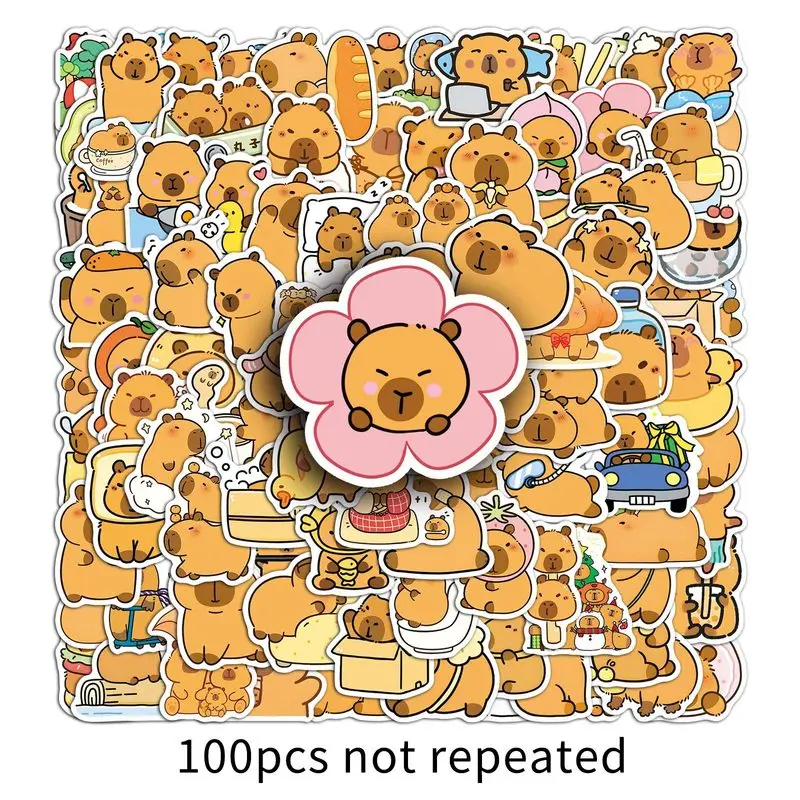 100 Capybara Stickers Creative Cartoon Cute Animal Stationery DIY Decorative Journal Stickers