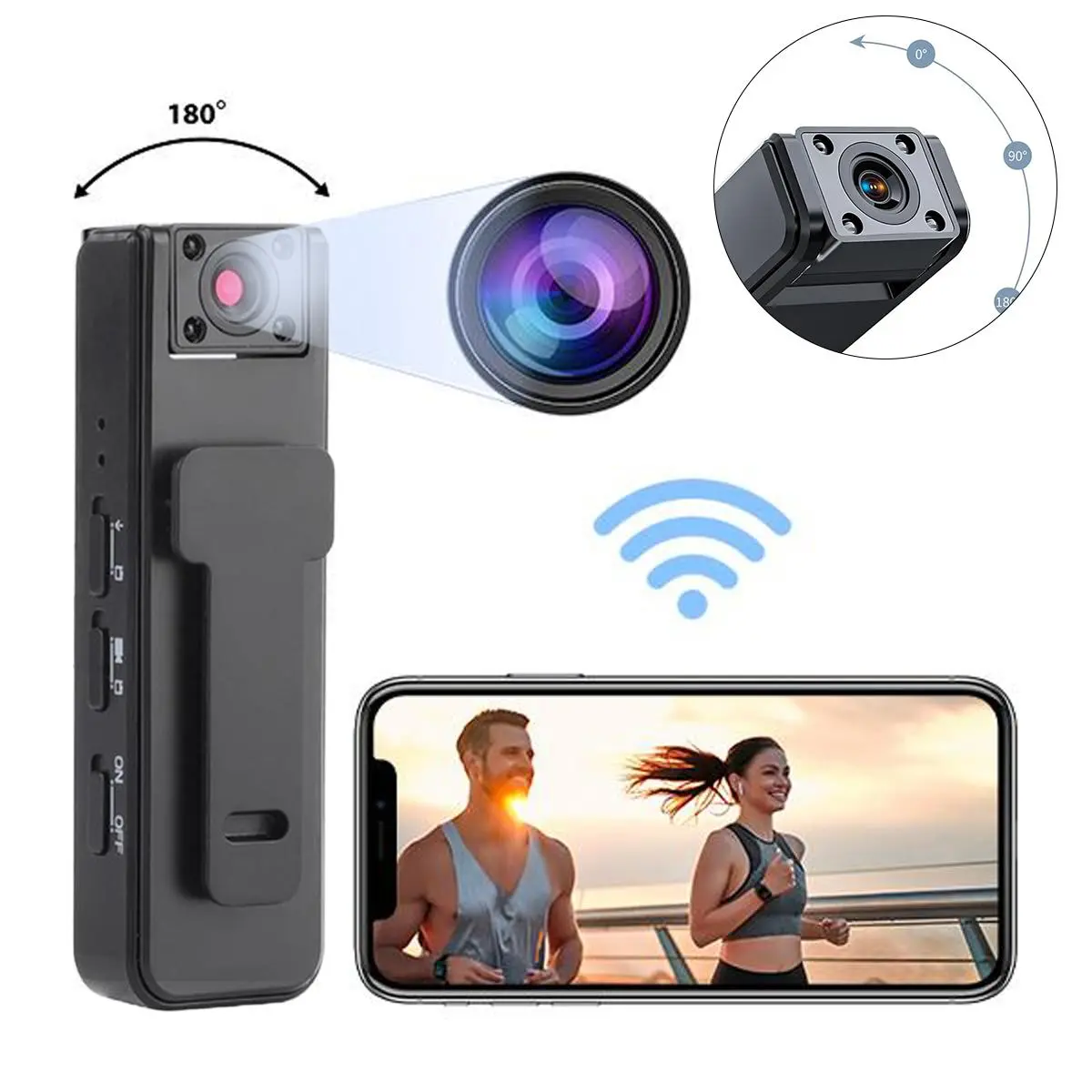 Wireless Vlog Body Camera (32G TF Card Included) - 1080P Body Cam Video Camcorders, Full HD/High Definition Camcorder, Audio & Video Recording, Night Vision, 180° Rotation Lens, Portable Wearable Sport DV for Outdoor Sports, Delivery Cycling (No APP), Ful