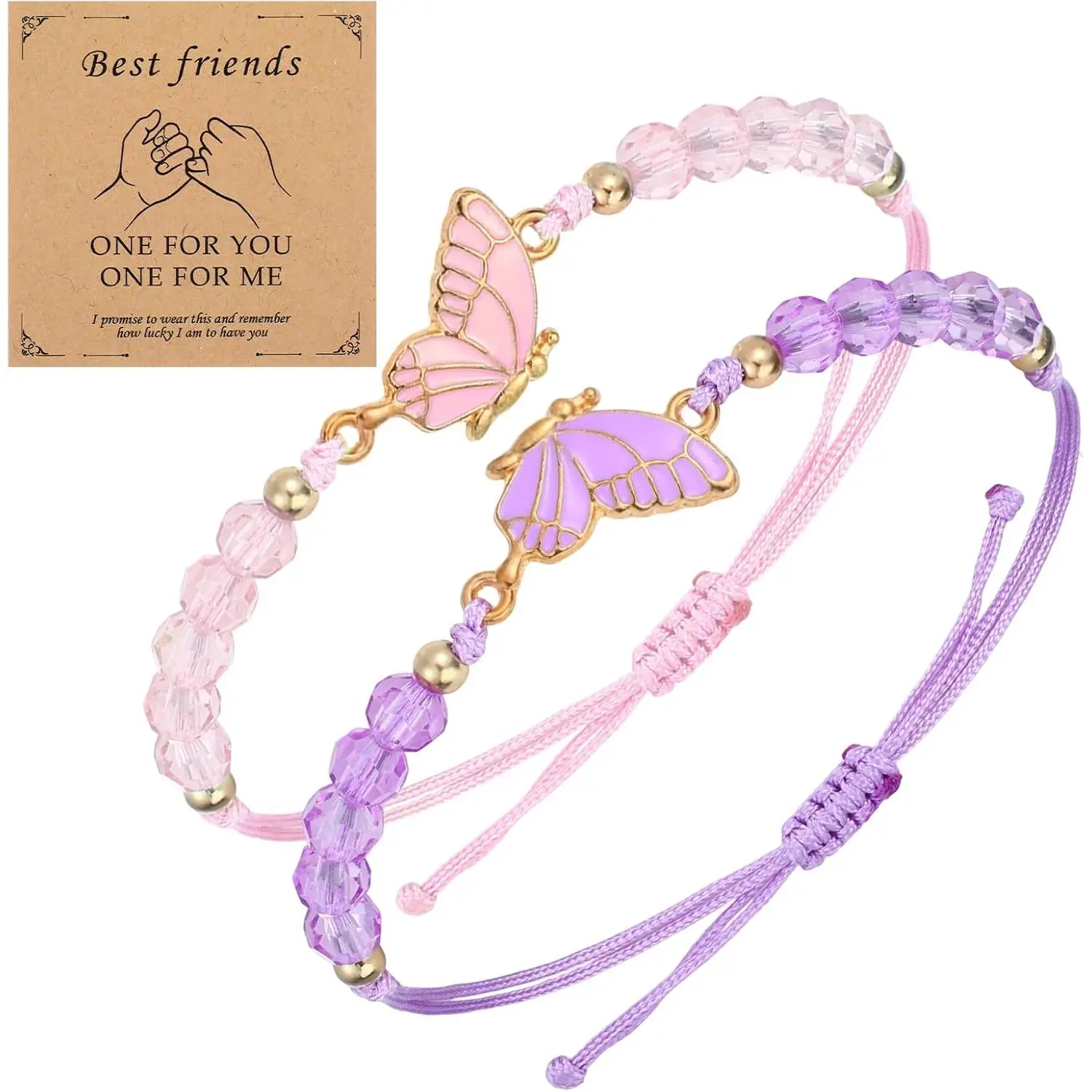 2 count   Bracelet, Adjustable Strand Bff Bracelets | Butterfly Matching Bracelets for Couples,  Friendship Bracelet  Gifts for Women Couples Bestie