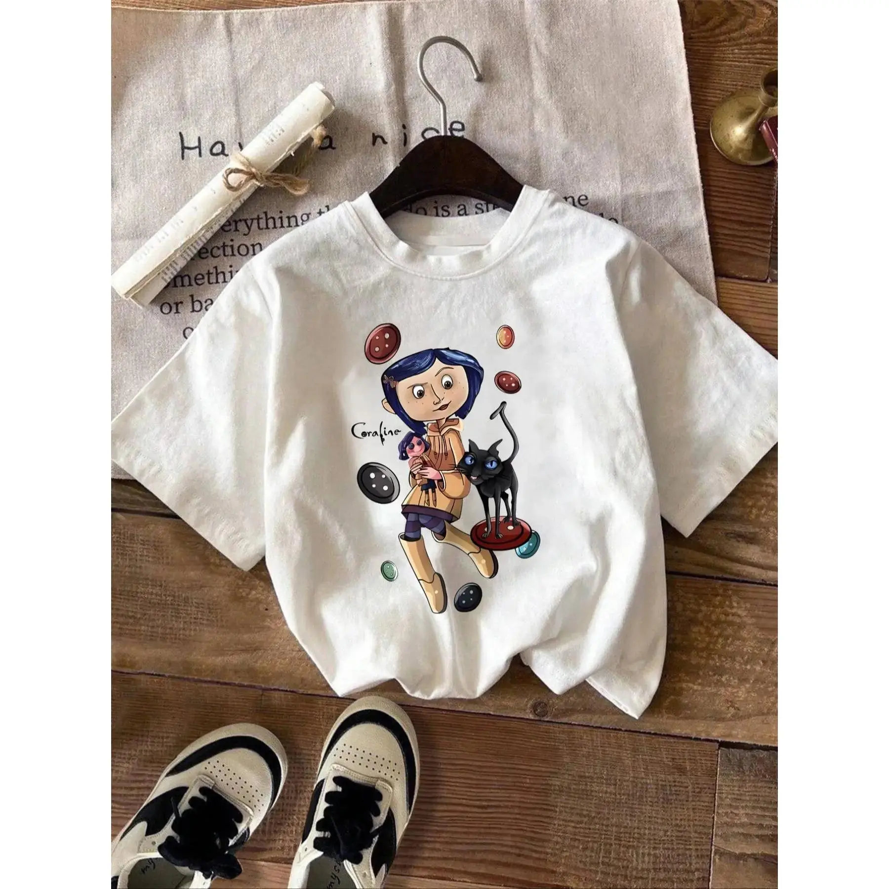 Women's Retro Graphic T-Shirt - Unisex Vintage Horror Cartoon Print Short Sleeve Drop Shoulder Cotton Streetwear Top for Movie Fans, Graphic Tees Women