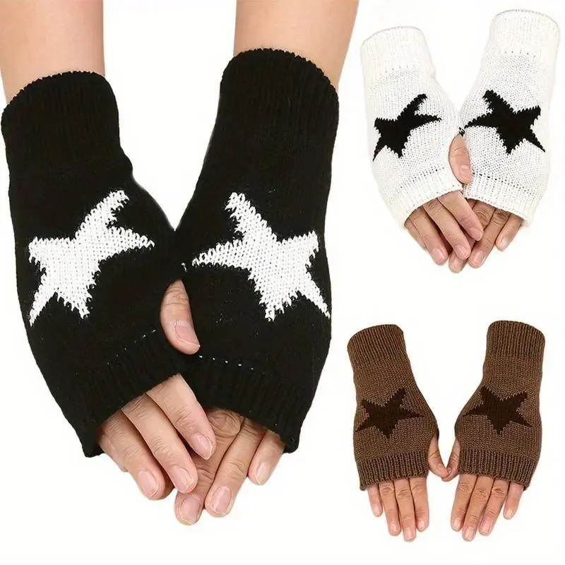 Unisex 3-Pair Knitting Fingerless Gloves, Elegant Geometric Star Design Soft Fabric Keep Warm Half-Finger Mittens, Fashion Everyday Typing Driving Outdoor Winter Autumn Sports & Outdoor Accessories Gifts