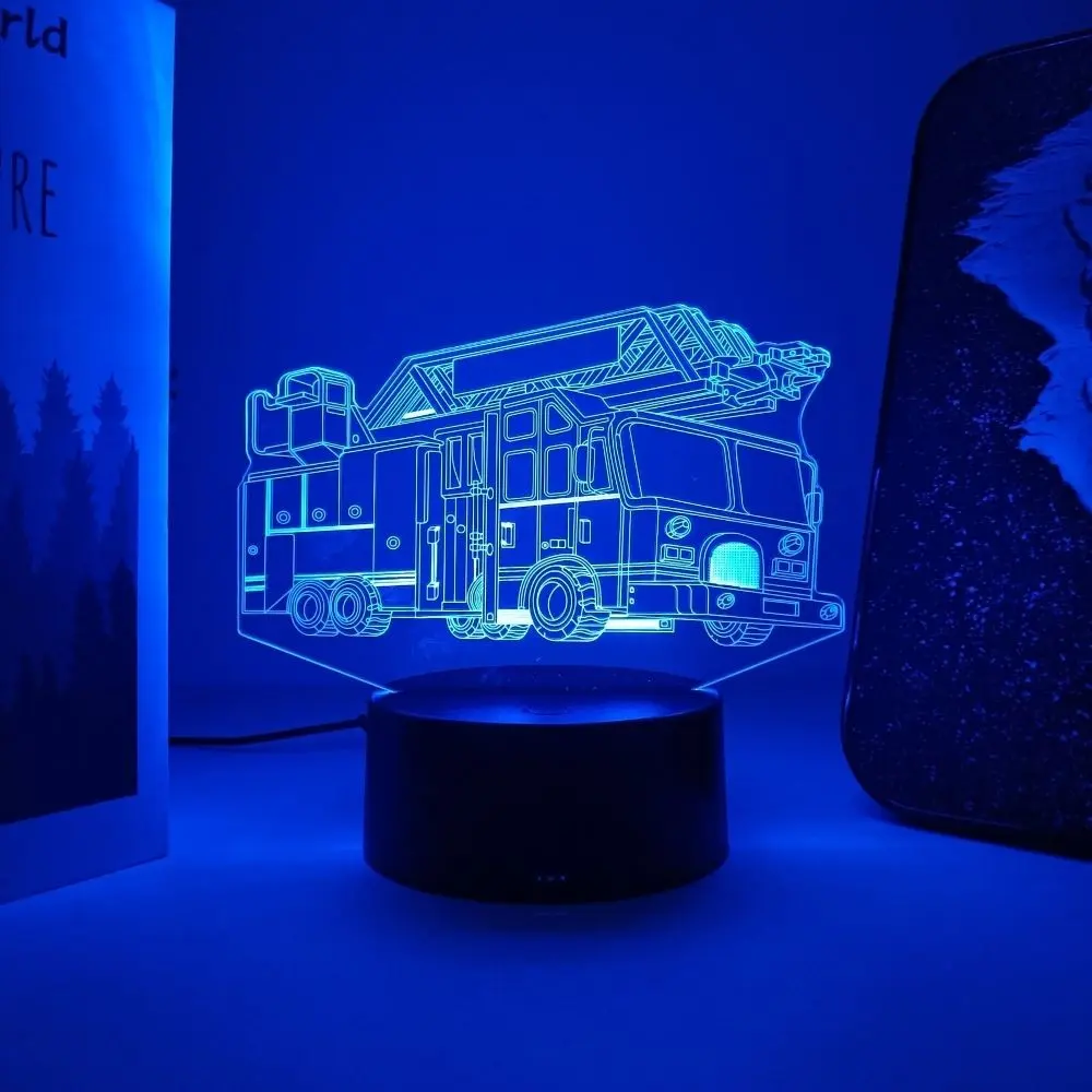 Acrylic Fire Ladder Truck Night Light, 3D Touch-Controlled Seven Colors, Soft Lighting, USB Powered, Desktop Decor, Eye-Friendly