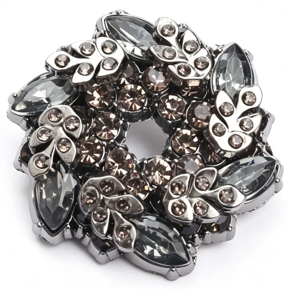 Gunmetal Black Floral Wreath Brooch Brown Pave Dark Gray Teardrop Accents Vintage Luxurious
