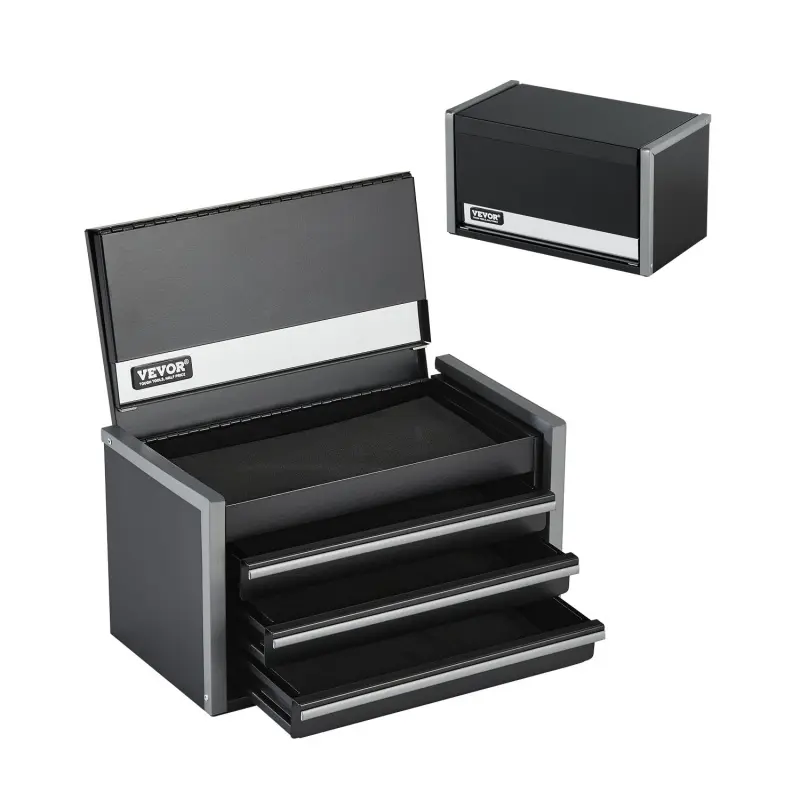 【Summerfinds】VEVOR Metal Tool Box, 8.6-inch, Portable Metal Tool Box with 3 Drawers, Small Tool Chest with EVA Liners and PP Feet Pads, Heavy-Duty Steel With Ball Bearing Opening and Powder Coated Finish, Black