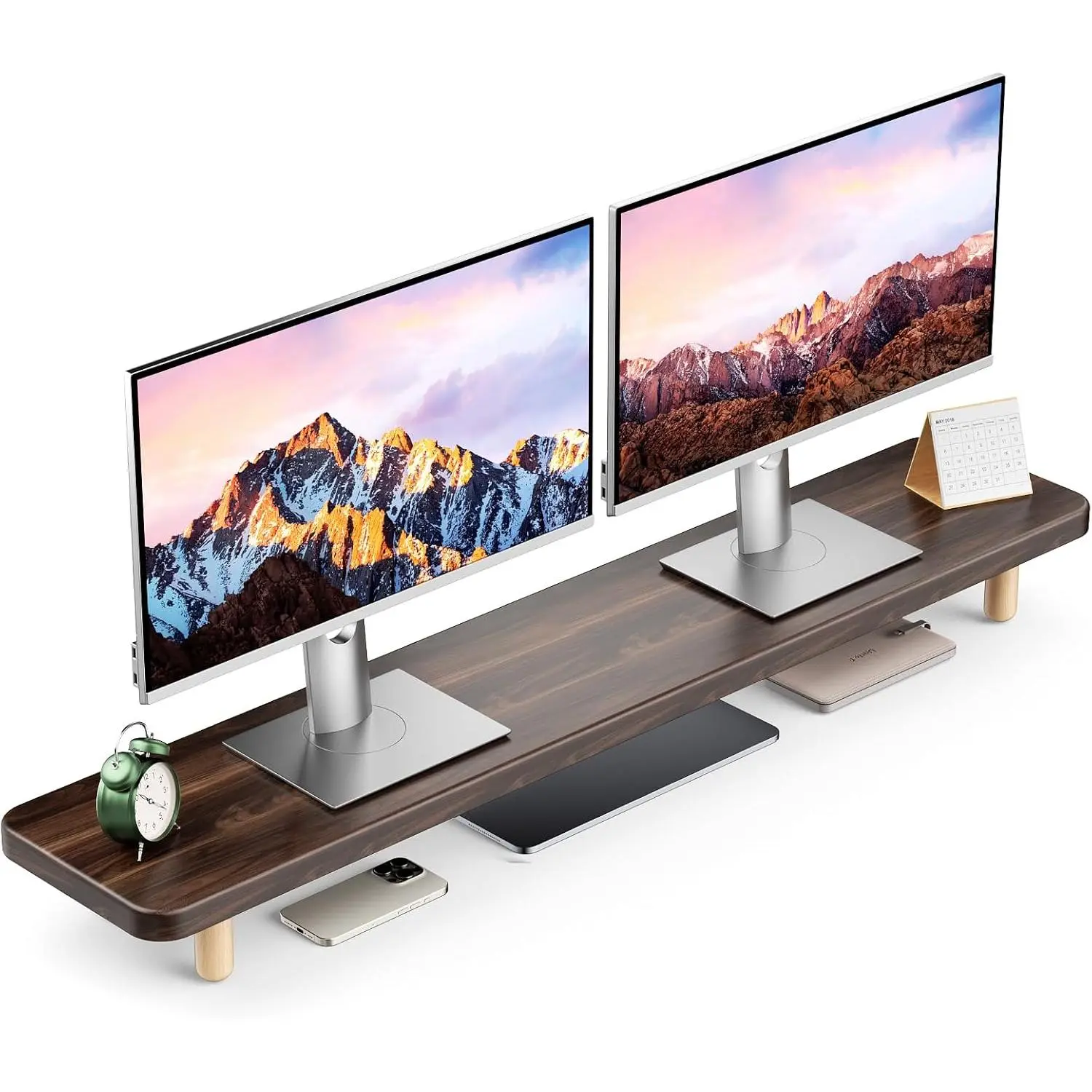 Stand Riser, 39 Inch Extra Long Wooden Desktop  Riser with Storage for 2 Monitors Ultra  Desk Shelf Organizer Riser  for 2 Screens/Laptop/PC/TV/Printer (Dark Walnut, 39inches)