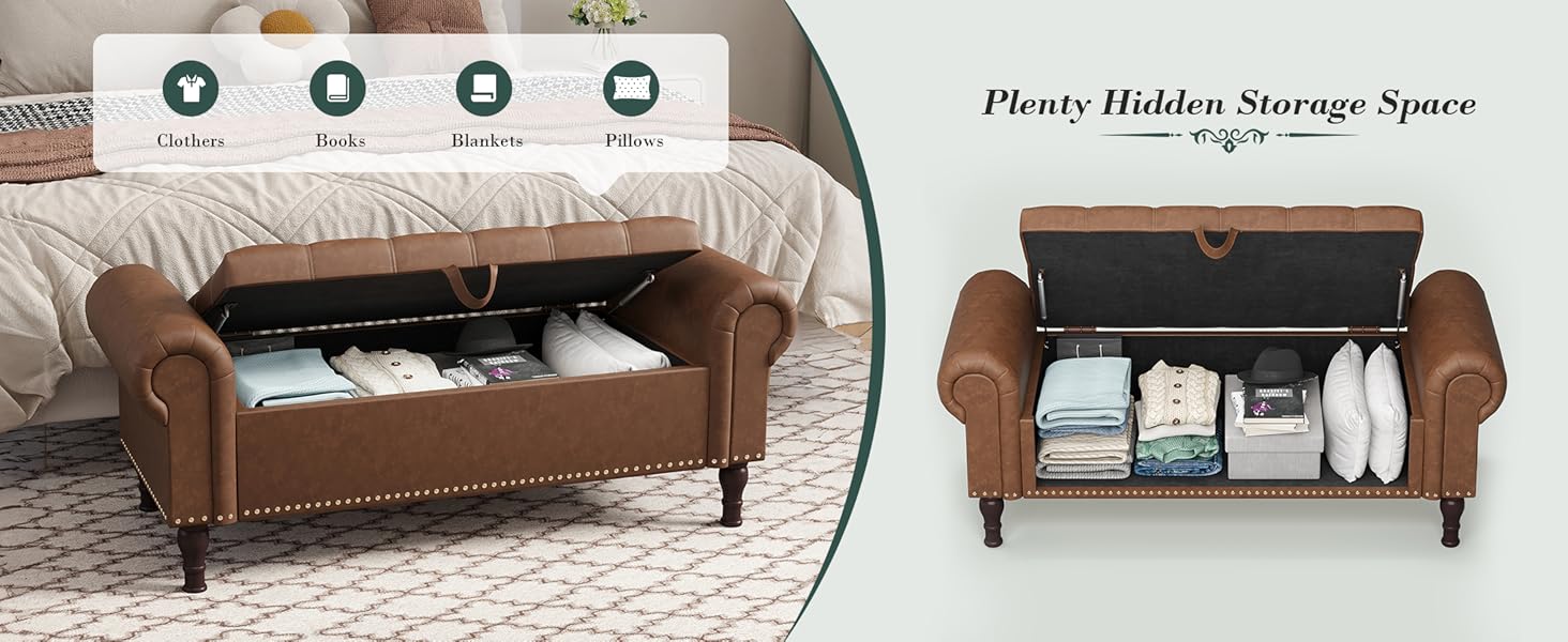 Apicizon 60”Ottoman with Storage, End of Bed Storage Bench with Tufted Button, Upholstered Sitting Bench for Front Door Entrance,Bedroom,Living Room