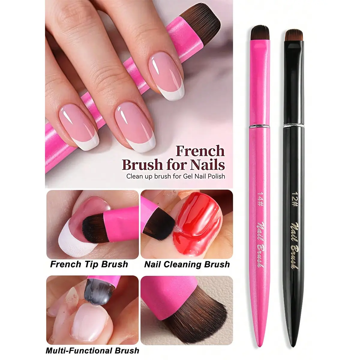 French Manicure Brush, Three-In-One Nail Brush, Suitable for Gel and Acrylic Nails, Nylon Bristles, Precise Cleaning and Painting, Salon Accessories, Manicure Supplies, Nail Tool