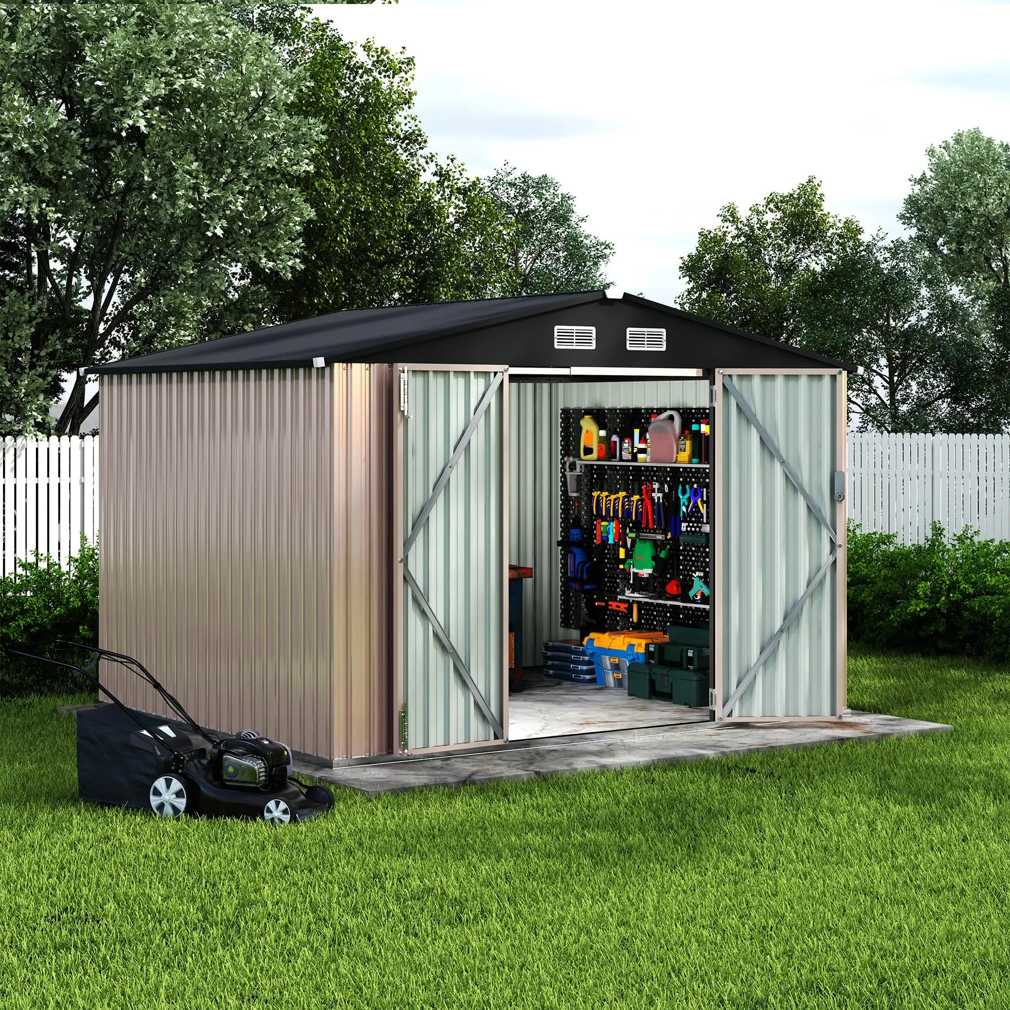 GARVEE 8x10 ft Metal Storage Shed for Home Improvement, Outdoor Tool Shed with Lockable Doors, Ventilation for Backyard, Patio Use
