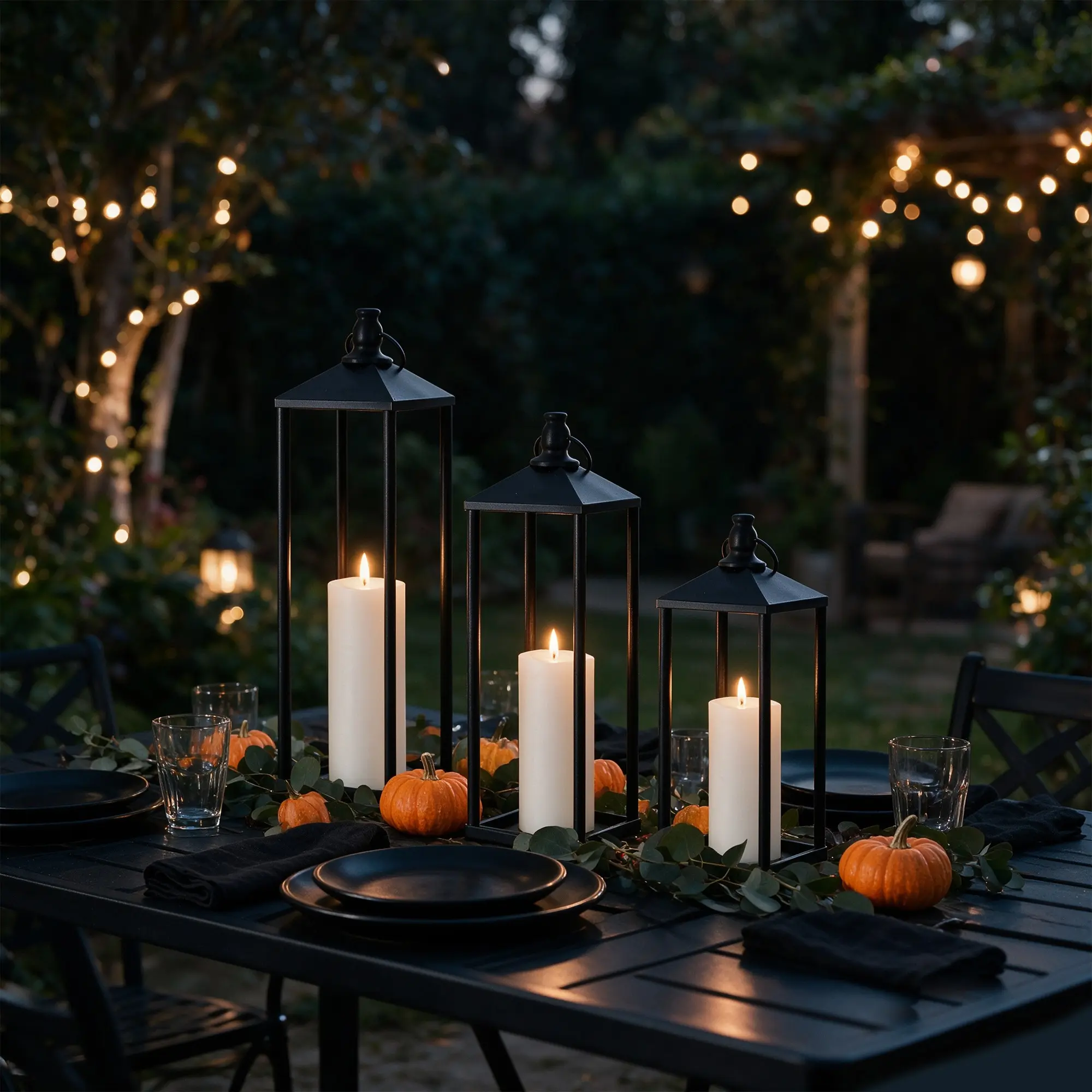 23 Inch 19 Inch 17 Inch Lantern Decor, Home Decoration, 3 Piece Set Metal Candle Lantern, Halloween Modern Farmhouse Floor Lantern for Room Doorway Courtyard Garden
