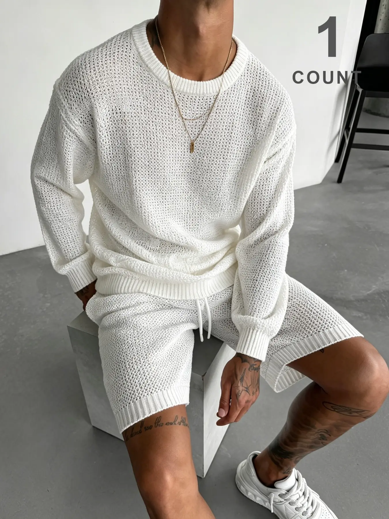 Casual Loose Mesh Knit Long Sleeve Round Neck Sweater, Knitwear, Comfortable and Versatile, Essential for Home and Outing, Perfect for Lazy Days
