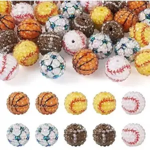 Sage--P33-20mm Sports Ball Printed Resin Diamond Beads 1pcs per bag