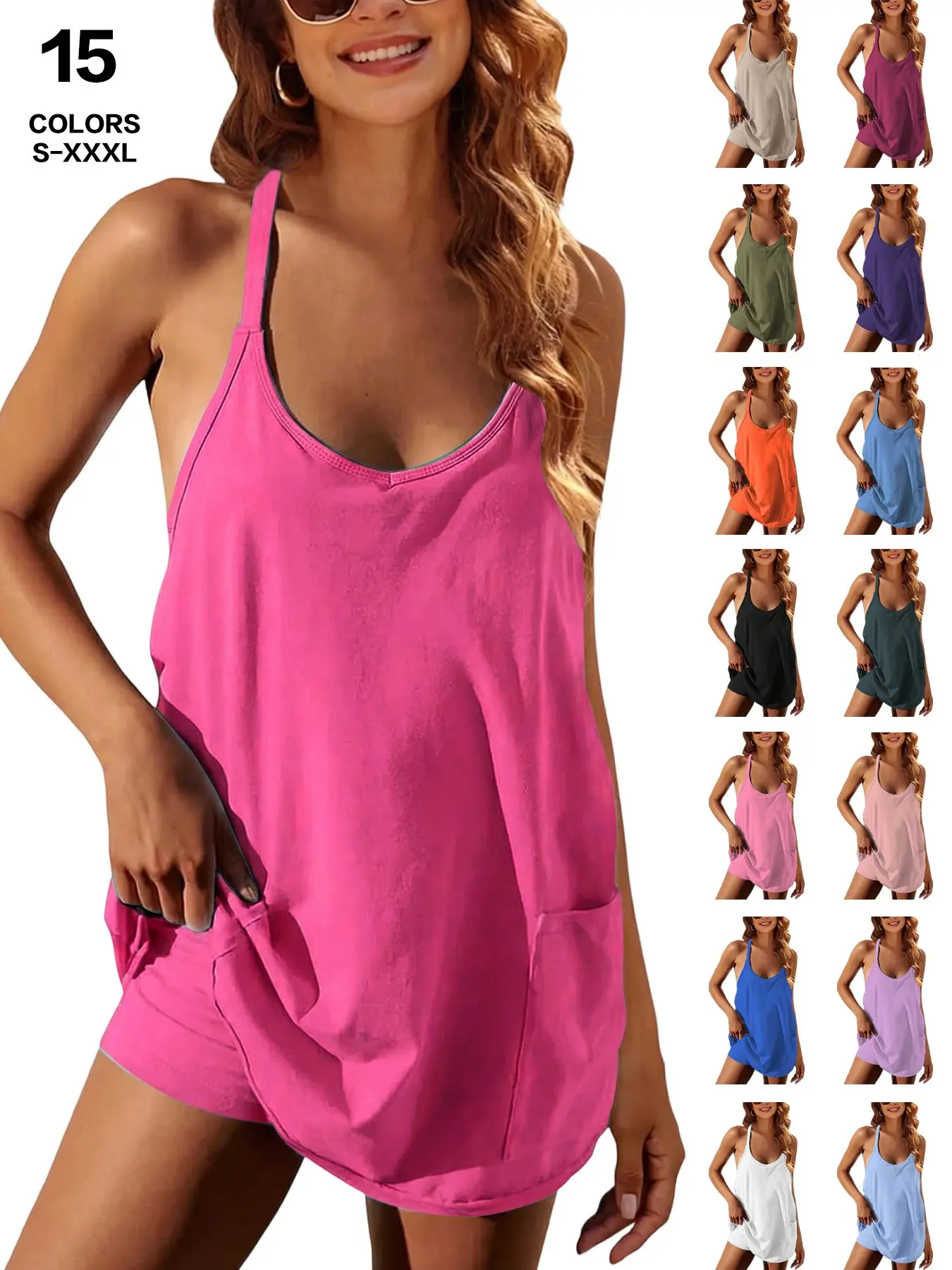 2026 Summer Spaghetti Strap Pocket Romper Shorts, U Neck Sleeveless Casual Chic Fit Jumpsuit, Soft Loungewear for Beach Resort, S-Xxxl, 15 Colors