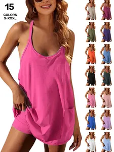 2026 Summer Spaghetti Strap Pocket Romper Shorts, U Neck Sleeveless Casual Jumpsuit, Soft Loungewear for Beach Resort, S-Xxxl, 15 Colors