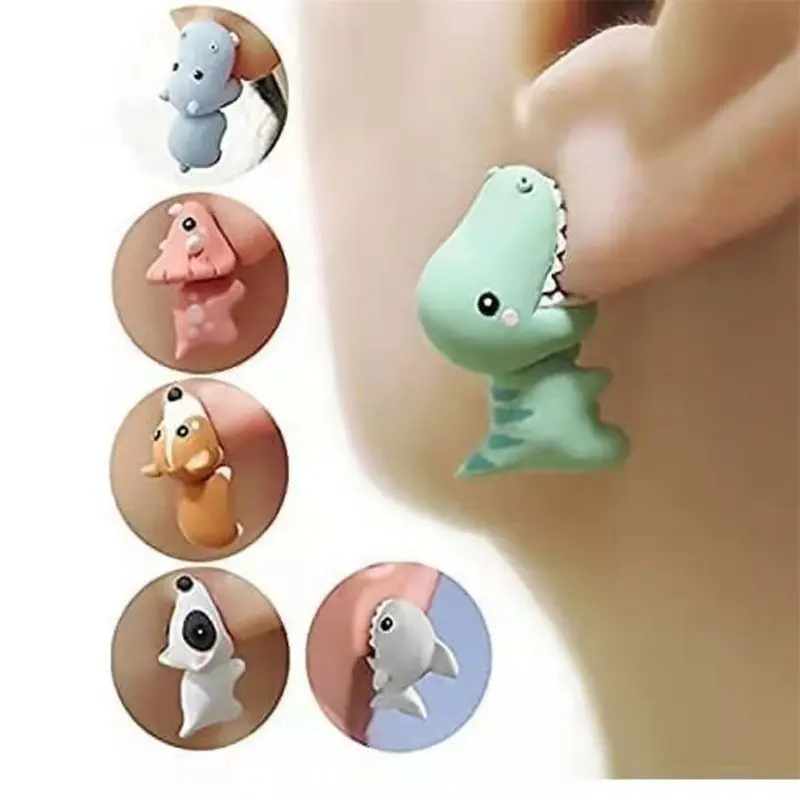 Small animal bitten ear dinosaur ear ring Corgi shark earrings ear ornaments electroplated cute mini earrings versatile for daily wear vacation accessories elegant wear jewelry